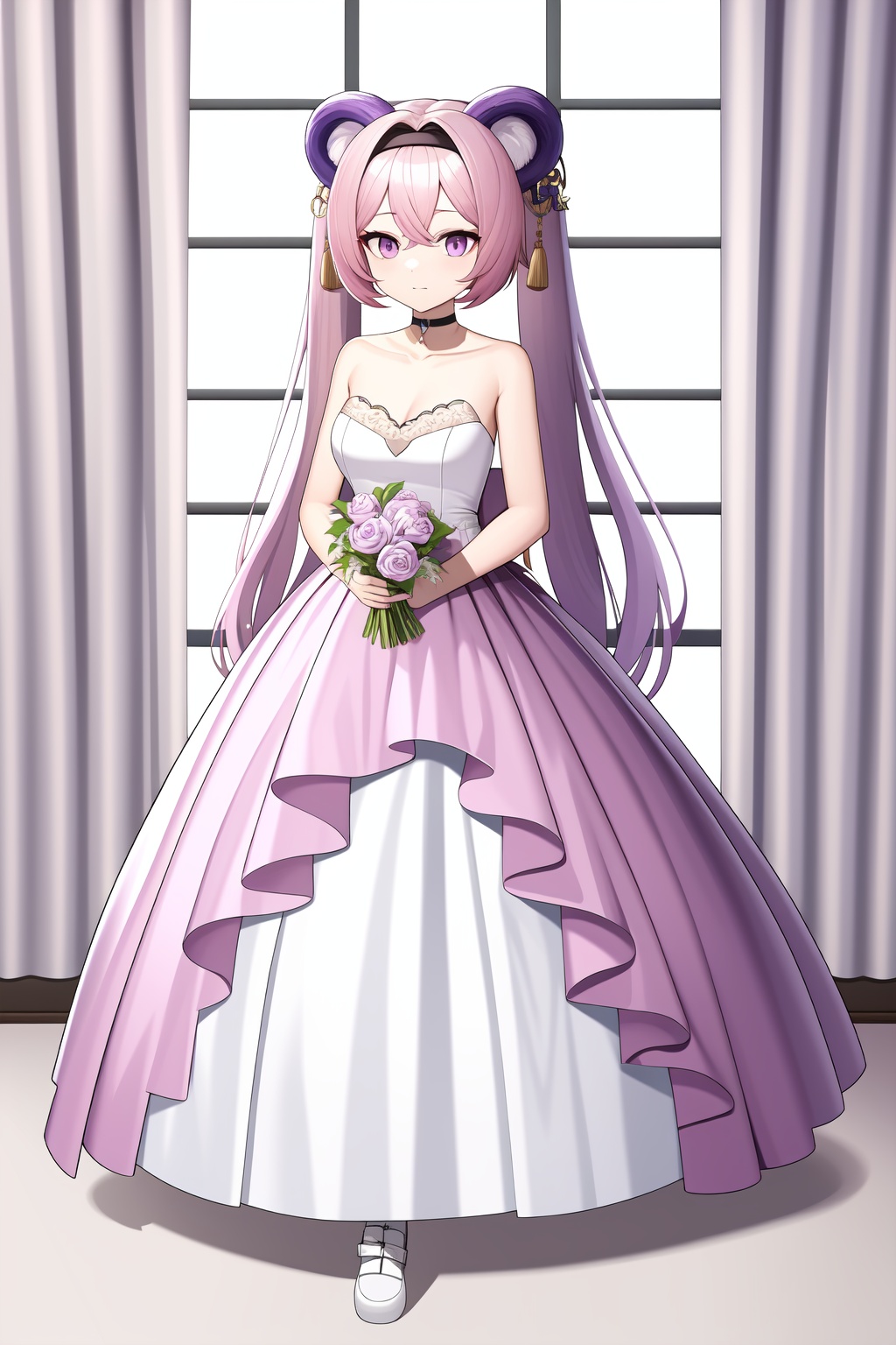 a girl named linyuxia,linyuxia,pink eyes,purple eyes,full body,wedding dress,<lora:林雨霞15liondim8:1:lbw=char>,, (masterpiece,best quality,high quality:1.4),absurdres,