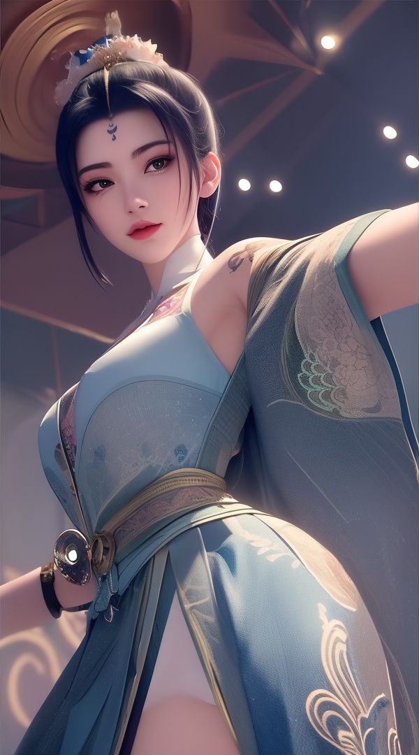 (,1girl, ,best quality, ),looking at viewer, <lora:444-DA-真阳武神-禅银纱-男装:0.8> ,,ultra detailed background,ultra detailed background,ultra realistic 8k cg,, ,masterpiece, (( , )),ultra realistic 8k cgSurrounded by strange, movie perspective, advertising style, Colorful background, splash of color A beautiful woman with delicate facial features,tattoo all over body, flower arms, from below, 