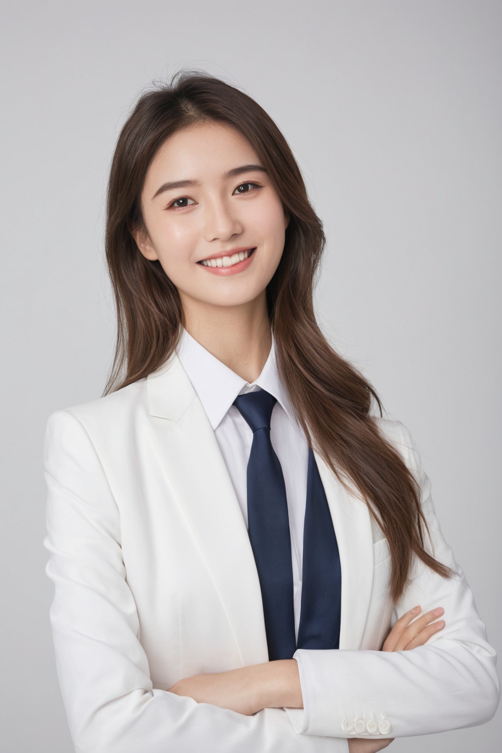 upper body portrait of 1girl wear suit with tie,  A proud and confident smile expression,  long hair on Tensor.Art