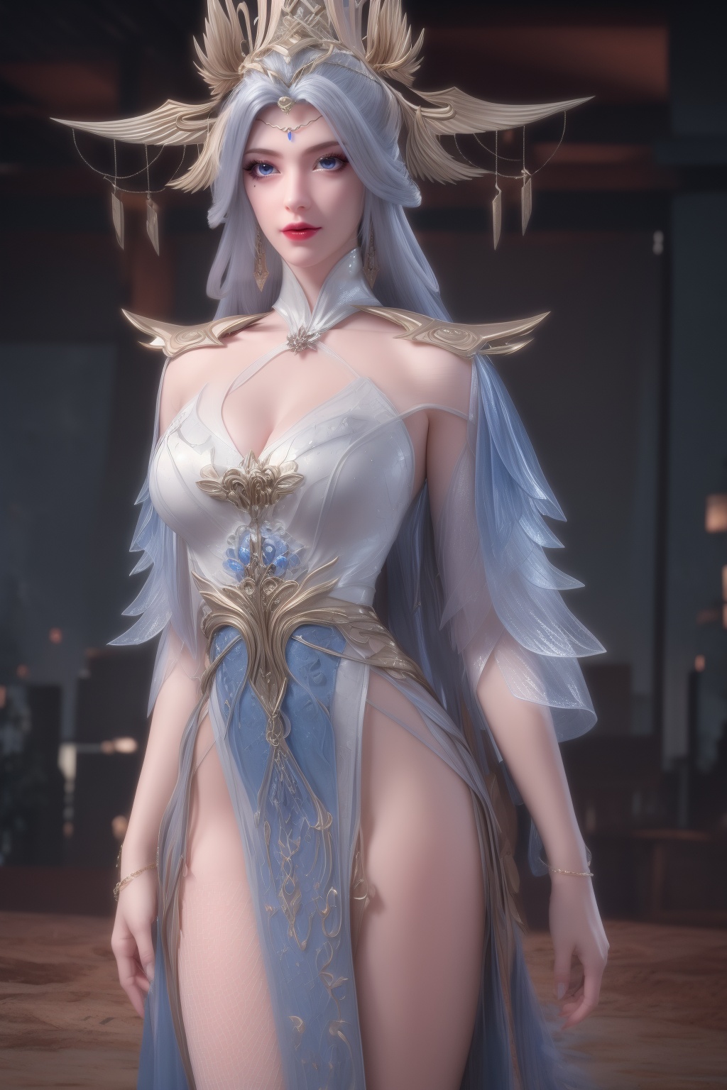 photo_\(medium\),(8k, RAW photo, best_quality),(masterpiece:1.2),(realistic:1.2),(photorealistic:1.3),(ultra-detailed),(extremely_detailed_cg_8k_wallpaper),(crystal_texture_skin:1.3),(shiny:1.2),(shiny_skin:1.4),(extremely_delicate_and_beautiful),petals,flower,sky,cherry blossoms,falling petals,shenfengNingYuDieSecondCothing,1girl,solo,dress,clothing cutout,torogao,lipstick,breasts,large breasts,blue hair,clothing cutout,standing,jewelry,hair ornament,earring,necklace,realistic,looking at viewer,<lora:shenfengNingYuDieSecondCothing_20240713002148:0.7>,