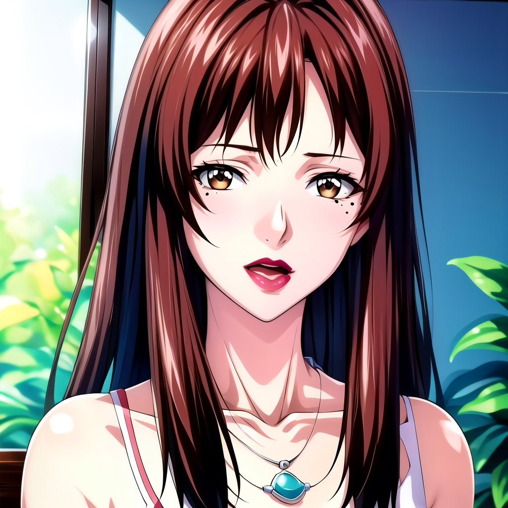 yuntianhe, 1girl, solo, red hair, jewelry, mole under eye, long hair, necklace, mole, open mouth, brown eyes, lipstick, makeup, collarbone, upper body,nice hands, perfect balance, (looking at viewer:1.5), closed mouth, (Light_Smile:0.3), official art, extremely detailed CG unity 8k wallpaper, perfect lighting, Colorful, Bright_Front_face_Lighting, White skin, (masterpiece:1), (best_quality:1), ultra high res, 4K, ultra-detailed, photography, 8K, HDR, highres, absurdres:1.2, Kodak portra 400, film grain, blurry background, bokeh:1.2, lens flare, (vibrant_color:1.2), professional photograph, (narrow_waist), dark studio