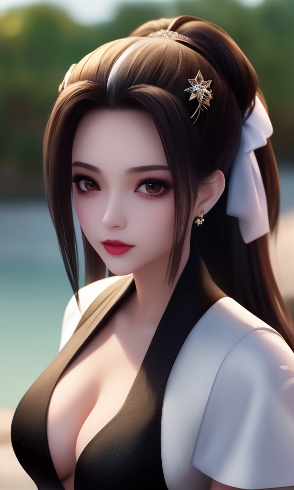 (,1girl, ,best quality, ),looking at viewer, <lora:411-DA-太一剑仙传-季师师:0.8> ,ultra detailed 8k cg, ultra detailed background,  ,masterpiece, (( , )) , lake,upper body,   (cleavage), (), blurry, depth_of_field, blurry_background, 1girl, blurry_foreground, black_hair, mole, solo, lips, motion_blur, nose, makeup,
