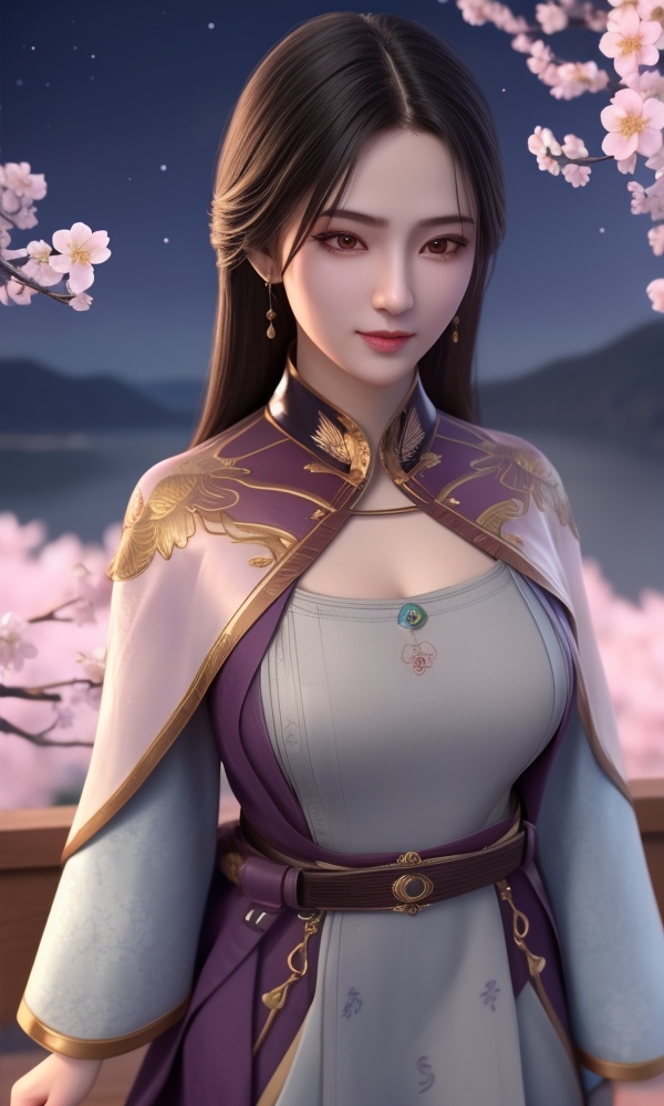 (,1girl, ,best quality, ),looking at viewer, <lora:379-DA-紫川-林秀佳:0.8> ,, ,masterpiece,(( , )),, realistic,science fiction,mole,,ultra realistic 8k cg, flawless,tamari \(flawless\),  ,cherry blossoms,,night, night sky, crescent moon, moonlight,,(facing viewer, looking at viewer, , ),  (()), (),