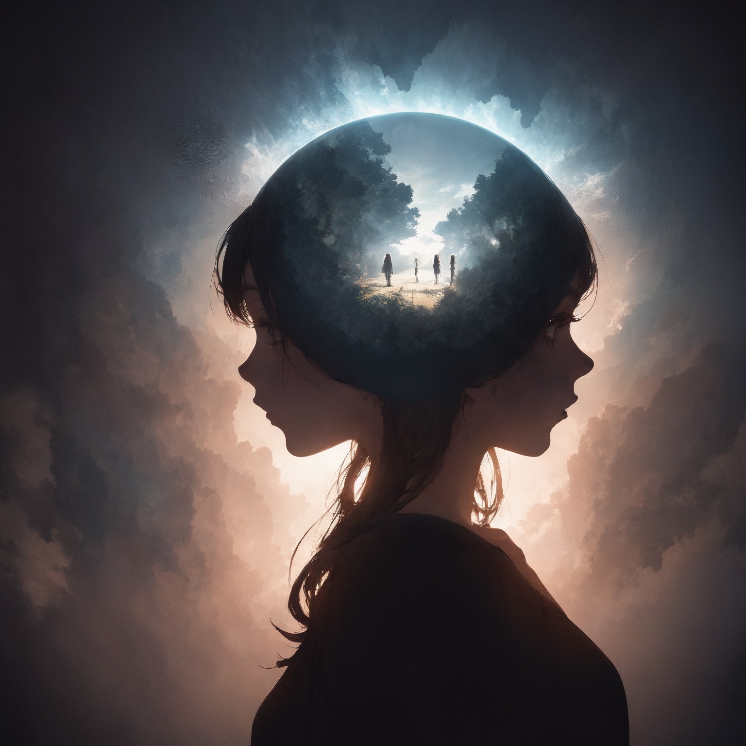 young beautiful womanBREAK,  double exposure,  layered images on Tensor.Art