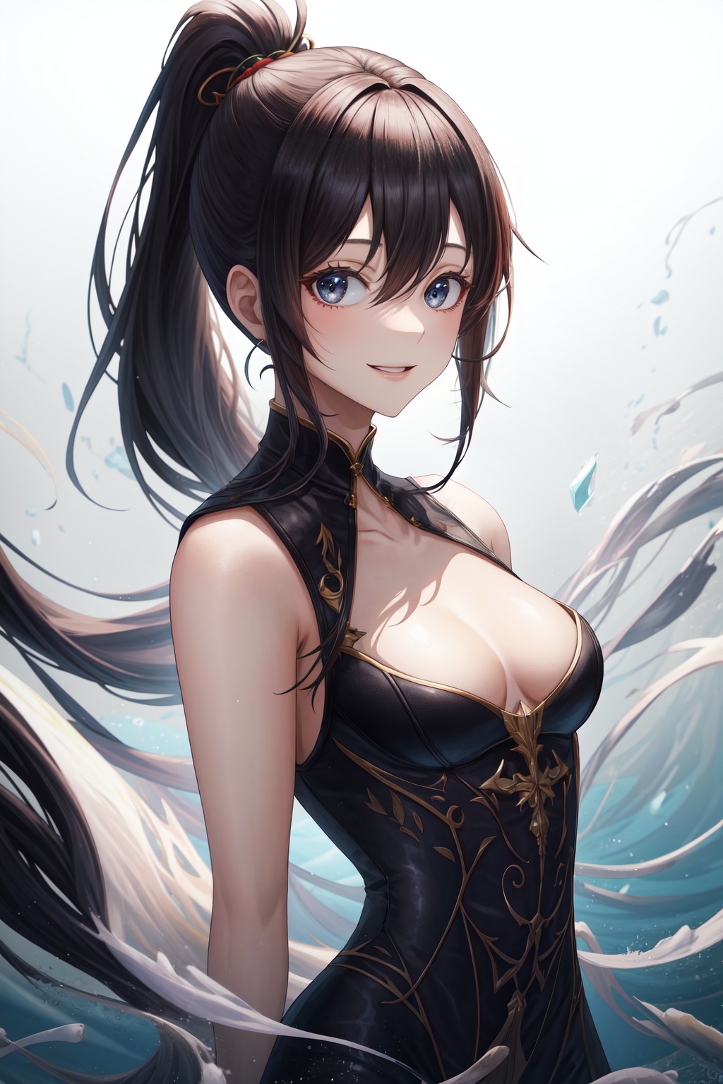 (((highres:1.2))),(((absurdres:1.3))),1girl,solo,smile,****,fair_skin,black eyes,high ponytail,long hair,medium breasts,(detailed light),medium_shot,front view,depth of field,looking_at_viewer,<lora:细节加强-墨即-V1:1>,