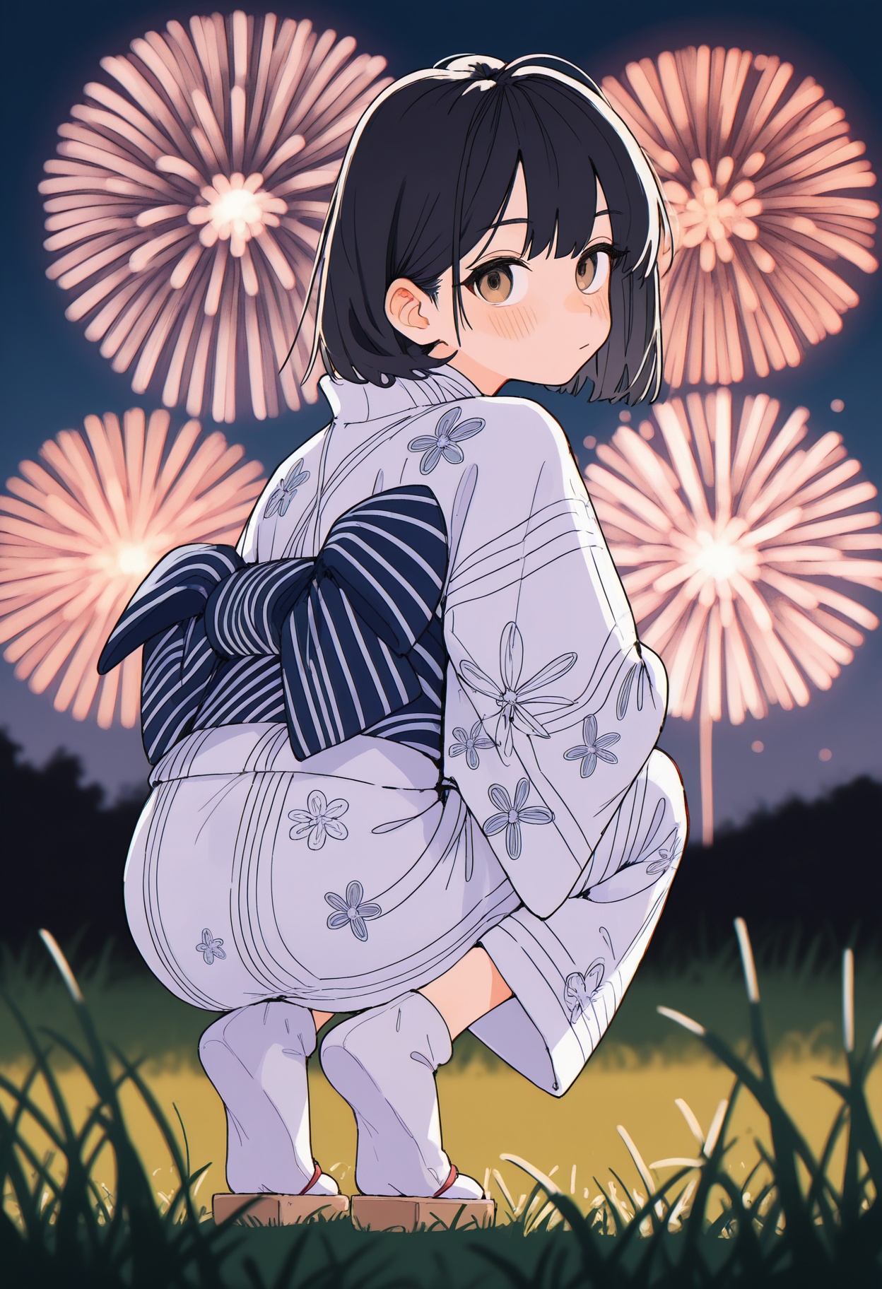 1girl,  aerial fireworks,  black hair on Tensor.Art