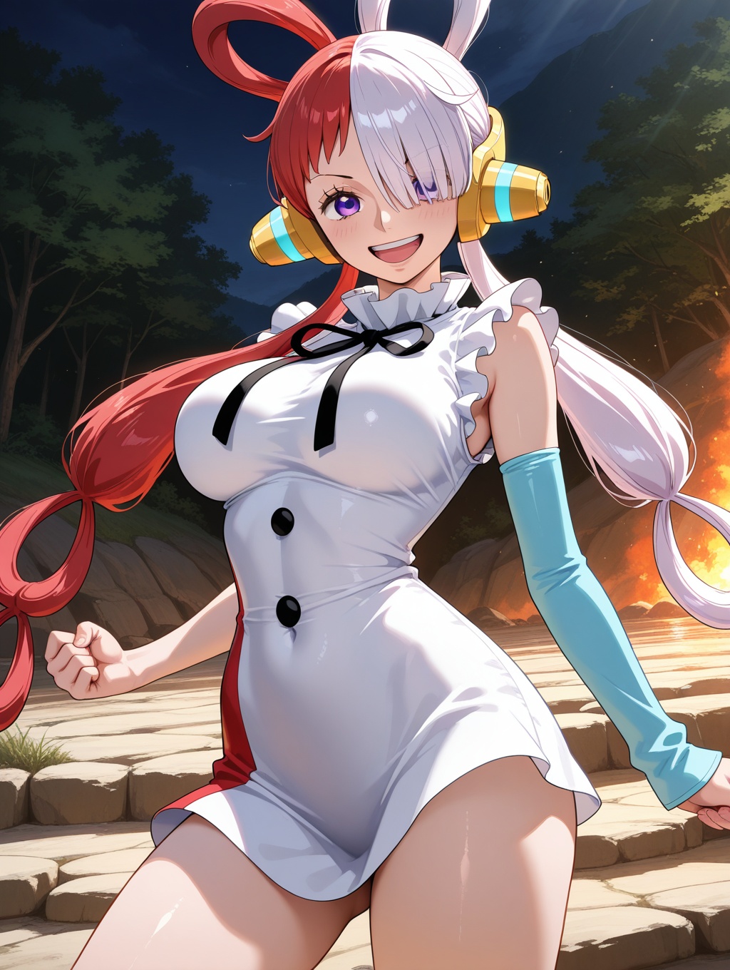 1girl, uta \(one piece\), one piece, smile, open mouth, cowboy shot,dynamic pose,<lora:Fixhands_anime_bdsqlsz_V1:1><lora:add-detail-xl:1>BREAKmasterpiece, best quality, amazing quality, very aesthetic, absurdres, newest, scenery, perfect face, intricate, beautiful scenery, ultra realistic 8k CG, perfect artwork, absurd-res, photorealistic, beatiful body, perfect anatomy,