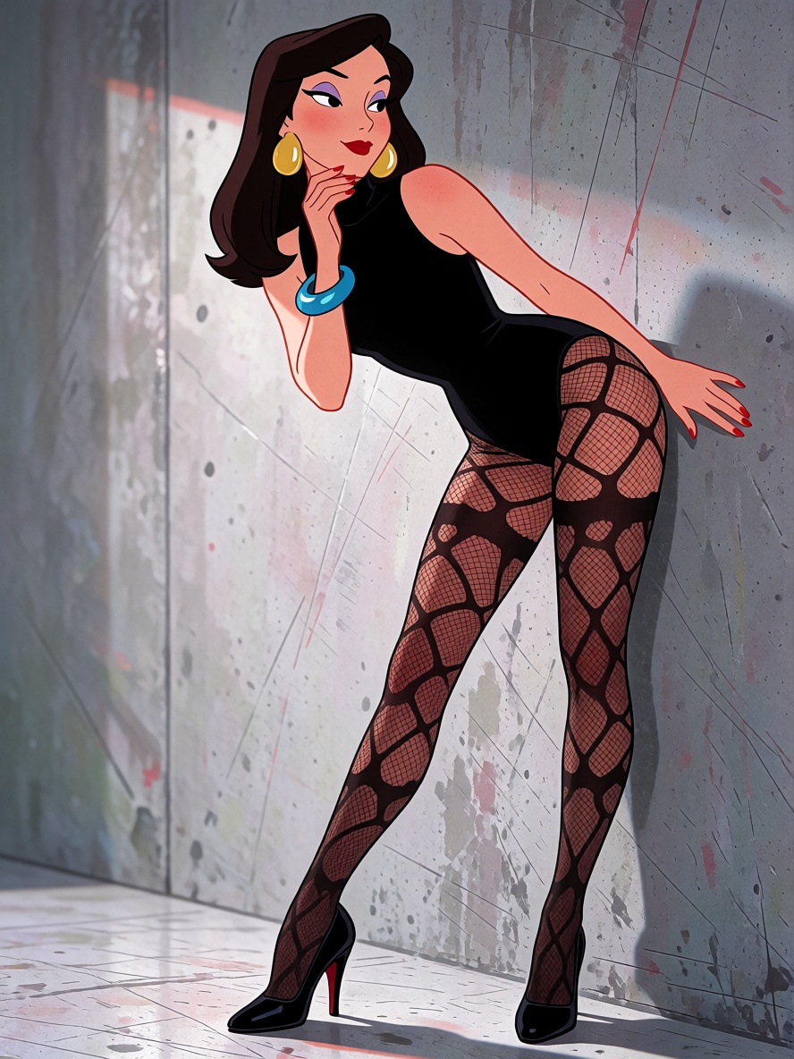 CartoonLadies style. A slender young Caucasian woman in her late twenties exudes confidence and elegance as she poses agai...