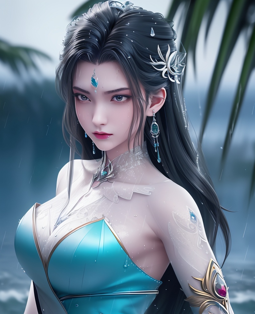 <lora:706-DA-诛仙-陆雪琪-新装束:0.8>(,1girl, ,best quality, ),looking at viewer, ,ultra detailed 8k cg, ultra detailed background, ultra realistic 8k cg,  ,masterpiece((((1girl, solo,  , ,solo focus, wet,sweat, ocean,rain, water drop, )))) (, , sweatdrop, flying sweatdrops, sweating profusely,colorful drop \(module\), )   clean, masterpiece,     cinematic lighting, cinematic bloom,   , unreal, science fiction, luxury, jewelry, diamond, gold, pearl, gem, sapphire, ruby, emerald, intricate detail, delicate pattern, charming, alluring, seductive, erotic, enchanting, hair ornament, necklace, earrings, bracelet, armlet,halo,