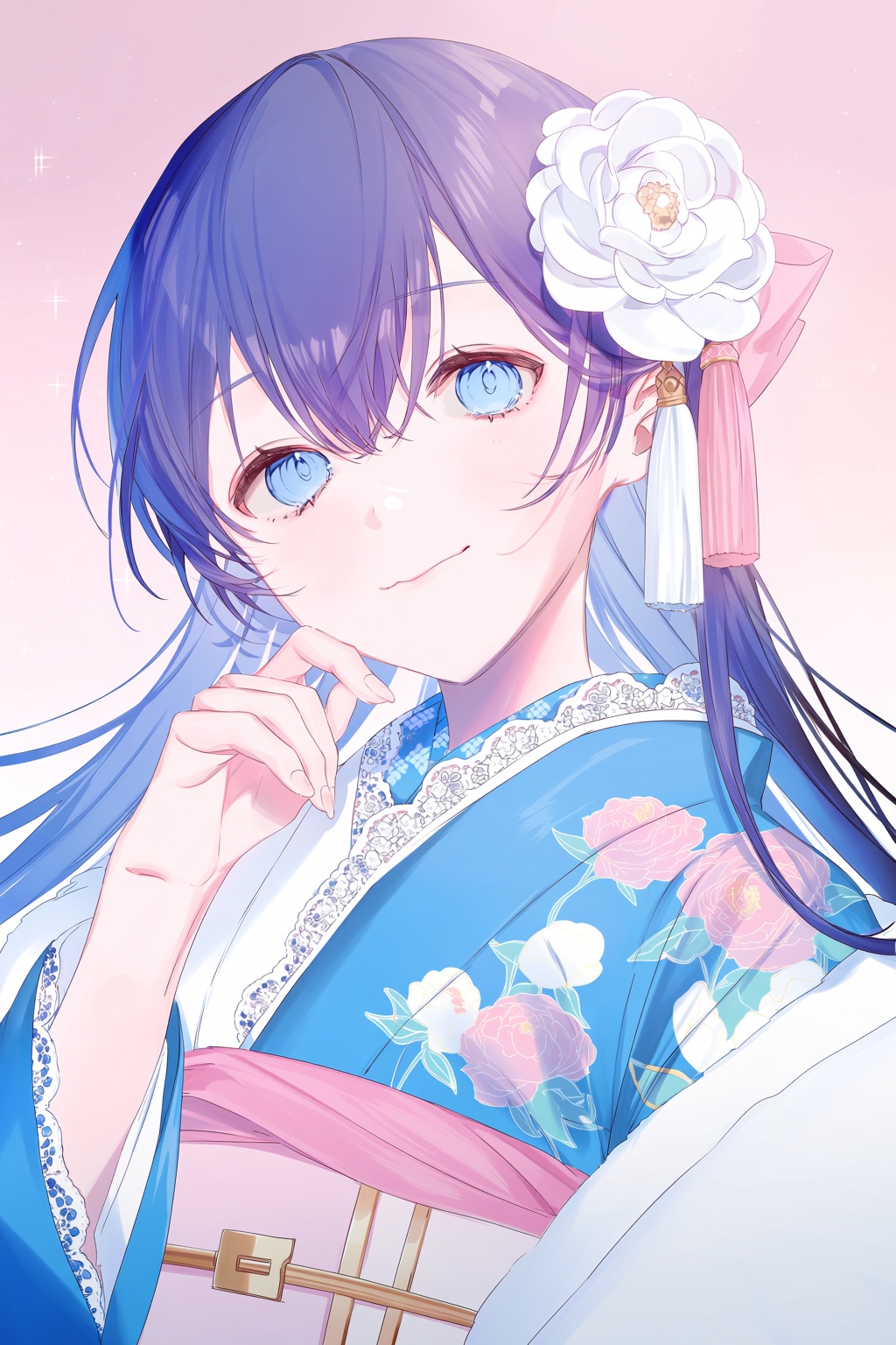 @a20 (atsumaru),  Close-up portrait of a solo anime girl centered in the frame with long flowing hair in a purple-to-blue...