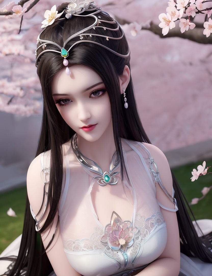 ultra realistic 8k cg, picture-perfect face, flawless, clean, masterpiece, professional artwork, famous artwork, cinematic lighting, cinematic bloom, perfect face, beautiful face, fantasy, dreamlike, unreal, science fiction,   lace, lace trim, lace-trimmed legwear,  (rich:1.4), prestige, luxury, jewelry, diamond, gold, pearl, gem, sapphire, ruby, emerald, intricate detail, delicate pattern, charming, alluring, seductive, erotic, enchanting, hair ornament, necklace, earrings, bracelet, armlet,halo((,1girl, pov,))  , ((((1girl, solo, ,cherry blossoms,outdoors, ))))<lora:DA_LinQingZhu:0.7>