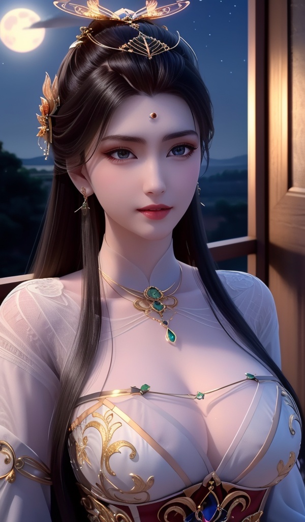 <lora:638-DA-暗河传-白鹤淮-妇人:0.8>(,1girl, ,best quality, ),looking at viewer,masterpiece(,1girl,night, starry sky, milky way,outdoors, full moon,  night sky, darkness,  world of darkness, , ) ,ultra realistic 8k cg,   clean, masterpiece,     (( , )),, , , prestige, luxury, jewelry, diamond, gold, pearl, gem, sapphire, ruby, emerald, intricate detail, delicate pattern, charming, alluring, seductive, erotic, enchanting, hair ornament, necklace, earrings, bracelet, armlet,halo((, )), (),