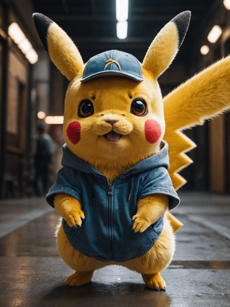 Photography, full body of real life pikachu portrait, symmetrical, highly detailed, smooth, sharp focus, cinematic lighting, kkw-ph1, cinematic film still
