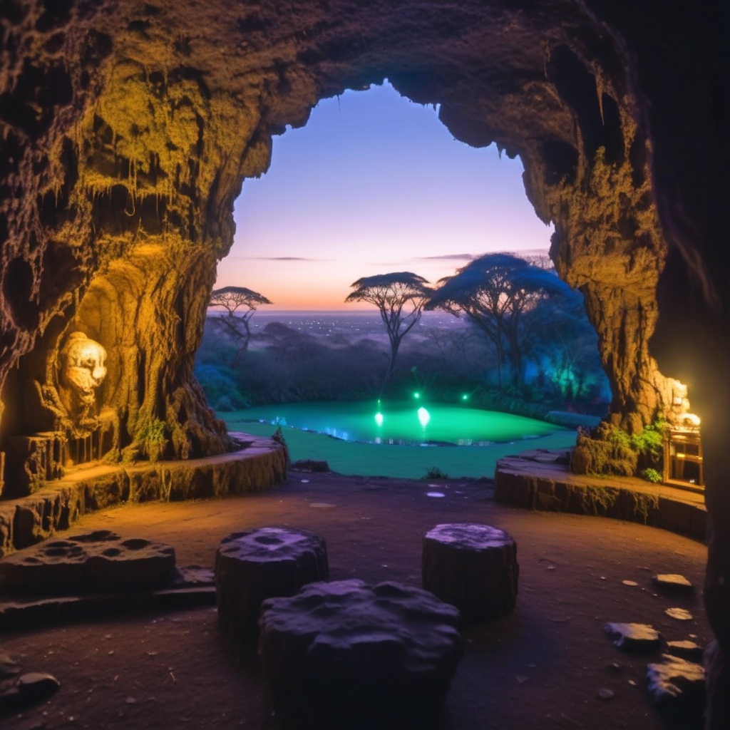 photograph,  landscape of a Mythical Grotto from inside of a Harare,  at Twilight on Tensor.Art