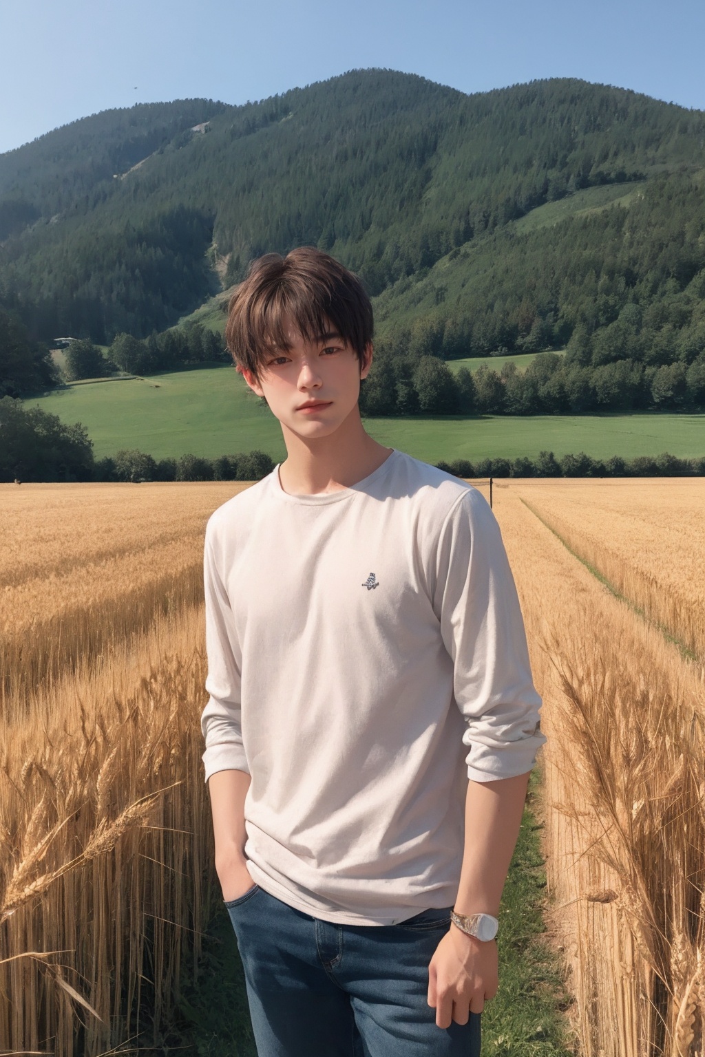 1boy,  wheat field on Tensor.Art