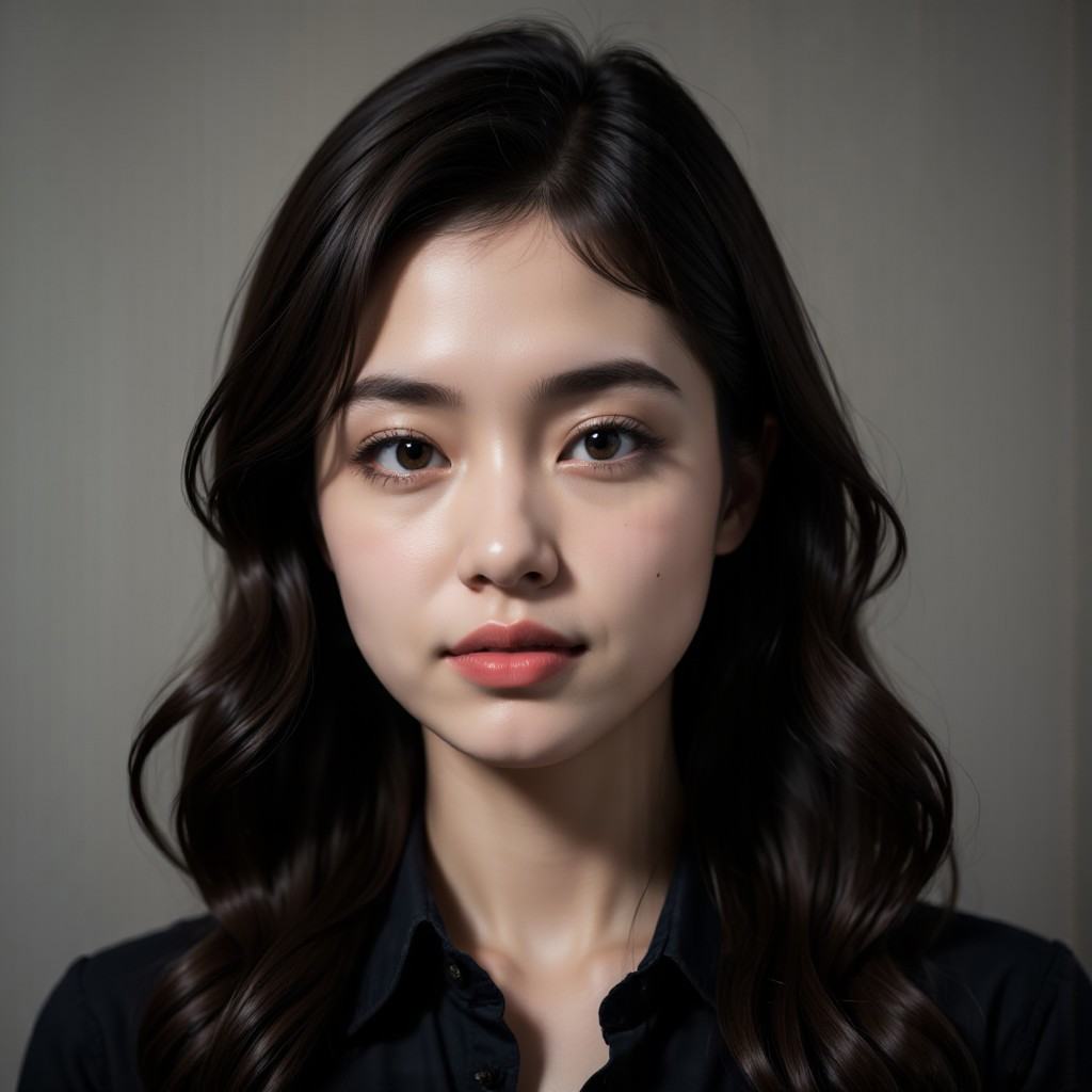 head shot portrait photo of a beautiful 20yo woman,  lacey black shirt on Tensor.Art