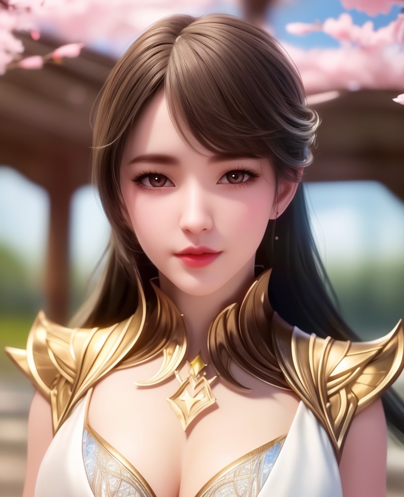 <lora:555-DA-斗罗大陆-宇梦迪:0.8>(,1girl, ,best quality, ),looking at viewer,  ultra detailed background,ultra realistic 8k cg,ultra detailed 8k cg,masterpiece,upper body,  (( , )),, ,science fiction,mole, ultra realistic 8k cg, ,    ,outdoors, sun,sunlight, cherry blossoms,      (cleavage), (),
