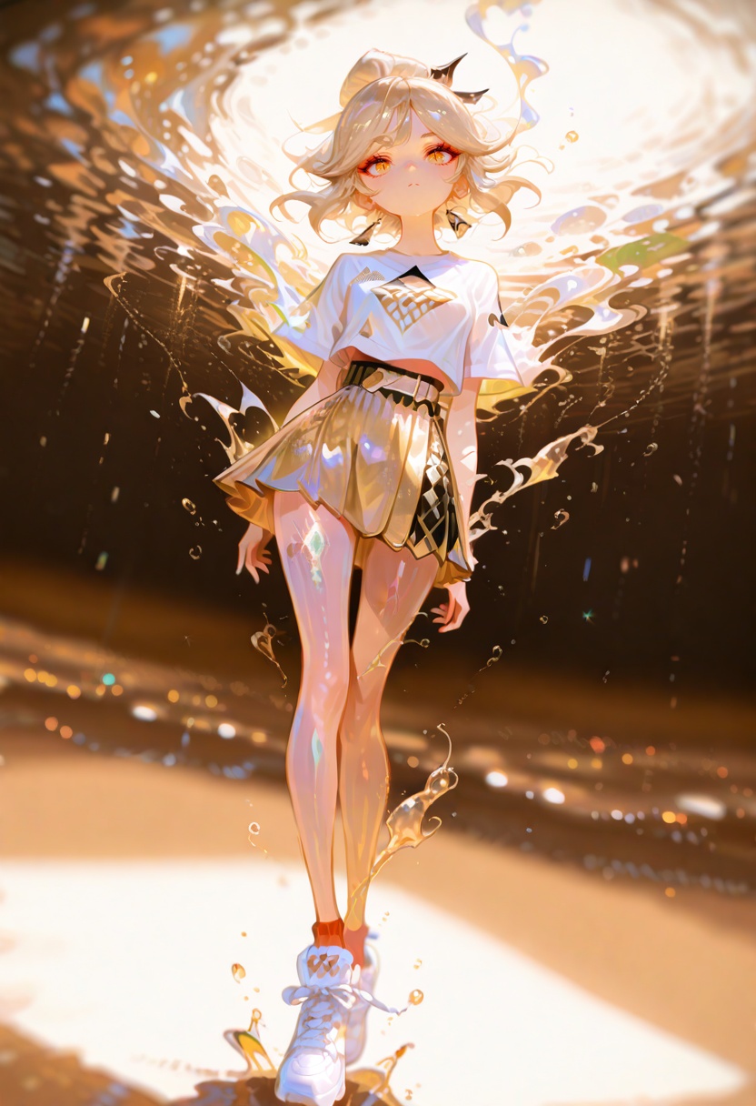 best_quality,masterpiece,cute painting style,perfect body,wide hips,slim waist,thin legs,thin waist,full body,shiny skin,ningguang_(orchid's_evening_gown)_(genshin_impact),Adidas T-shirt,miniskirt,White Adidas sneakers,depth of field,dutch angle,photorealistic,shiny skin,vibrant,(distant shot:1.2),masterpiece,best quality,amazing quality,very aesthetic,absurdres,newest,volumetric lighting,looking at viewer,8k,dynamic angle,illustration,intricate details,light_brown background,dynamic posing,vibrant illustration,fashion details,(floating a chibi character:1.2),wearing matching colors,long_legs,longeyelashes,closed mouth,Pretending to play a trumpet