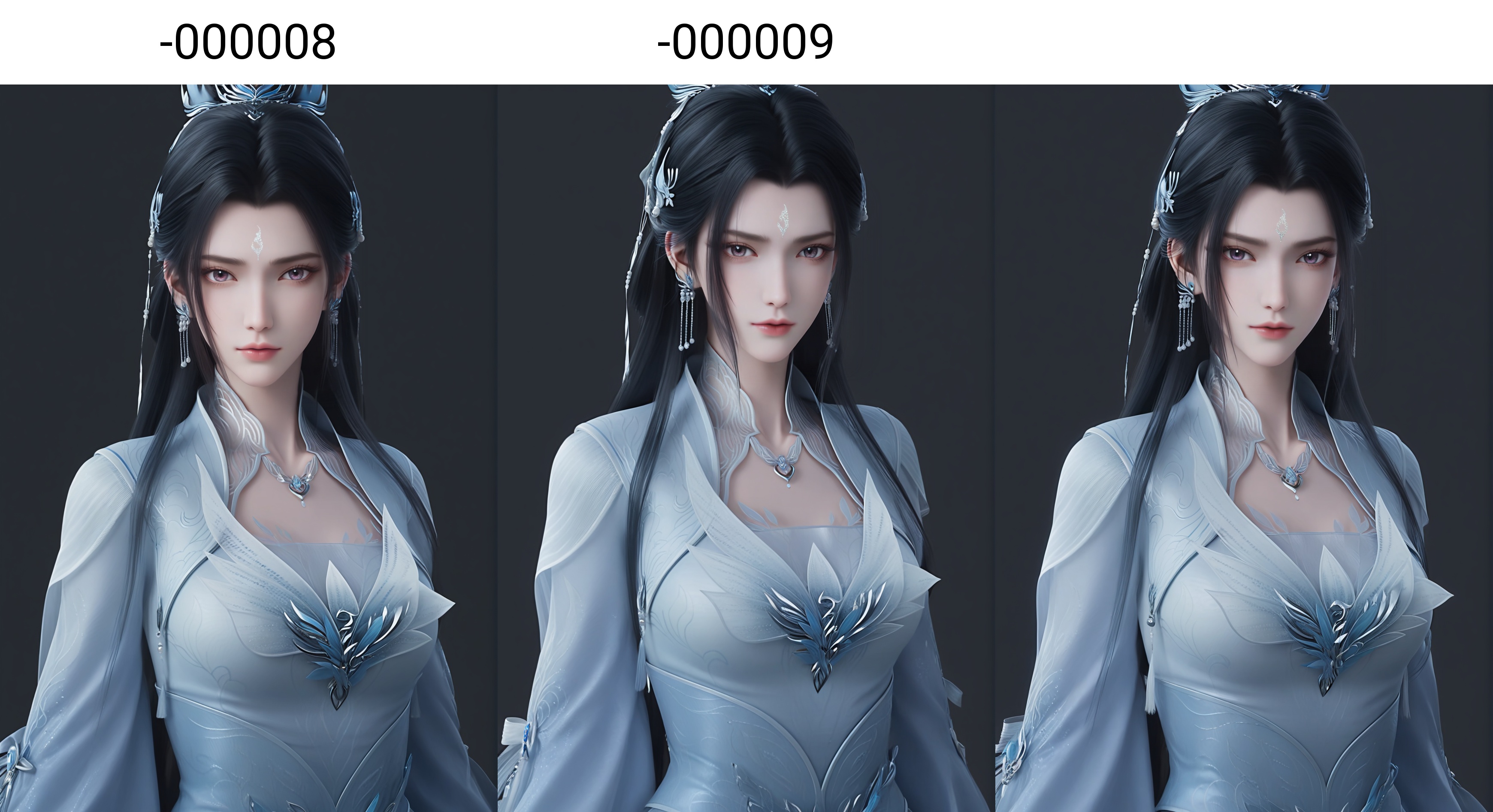 (score_9),<lora:陆雪琪2-Apony-000008:0.83>,luxueqi,long hair,black hair,hair ornament,hair bun,updo,earrings,forehead mark,dress,jewelry,necklace,hair ribbon,belt,long dress, light blush,(looking at viewer),(front view),(cowboy shot),1girl,solo,<lora:Expressive_H-000001:0.8>,collarbone,(glamor:1.2),(white_skin),(fair_skin:1.1),<lora:e肤色滑块:0.35>,ultra-detailed skin texture,detailed textures,BREAKsimple background,(black background),