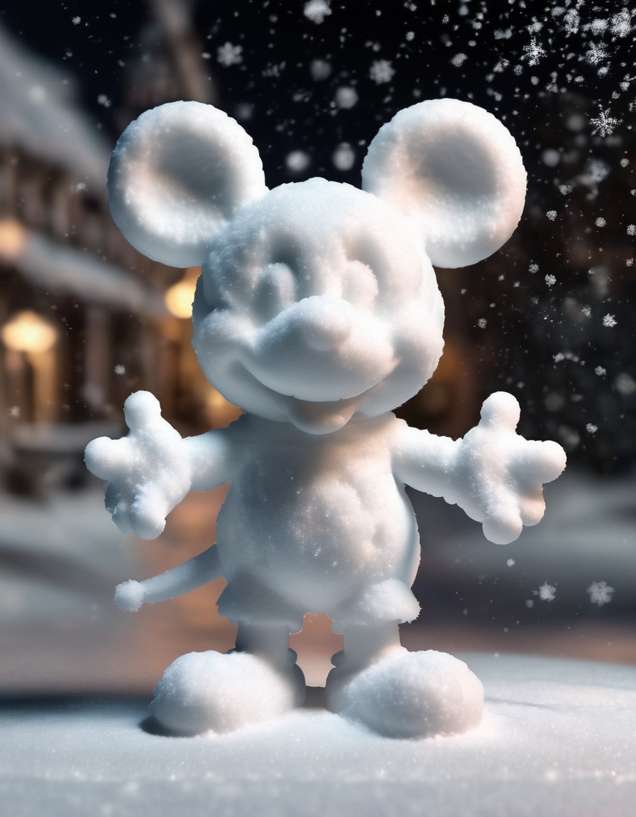 full-body photo of mickey mouse made of snow,  cinematic nightly on Tensor.Art