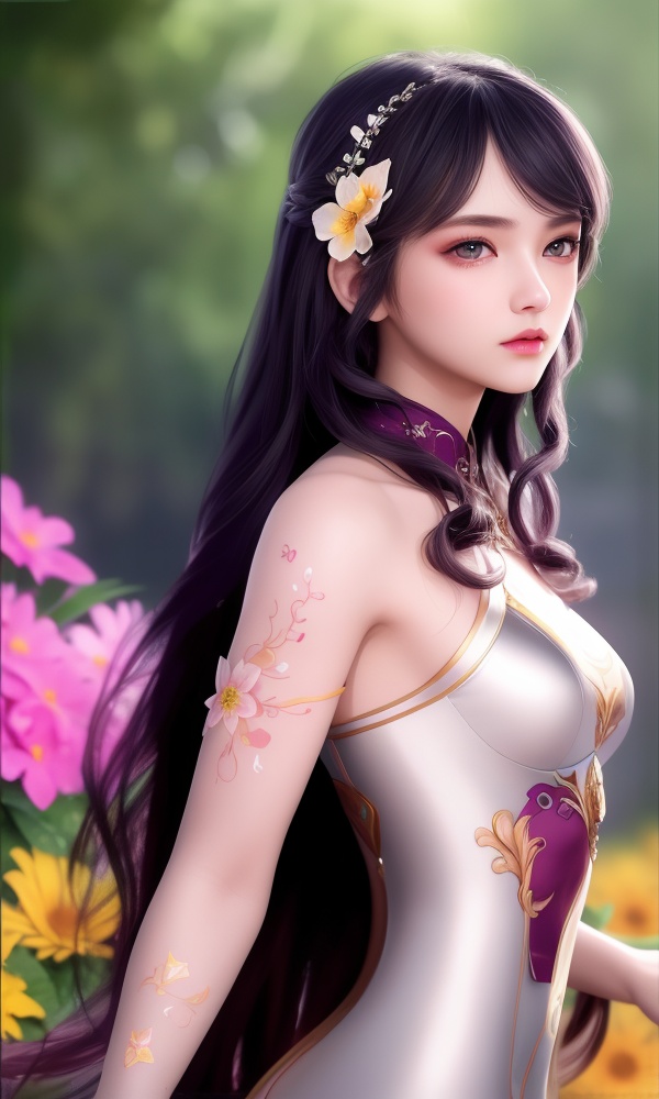 (,1girl, ,best quality, ),looking at viewer, <lora:374-DA-斗罗大陆-江楠楠-露肩装:0.8> ,,ultra detailed background,ultra detailed background,ultra realistic 8k cg,, ,masterpiece, (( , )),ultra realistic 8k cgSurrounded by strange, movie perspective, advertising style, Colorful background, splash of color A beautiful woman with delicate facial features,tattoo all over body, flower arms,
