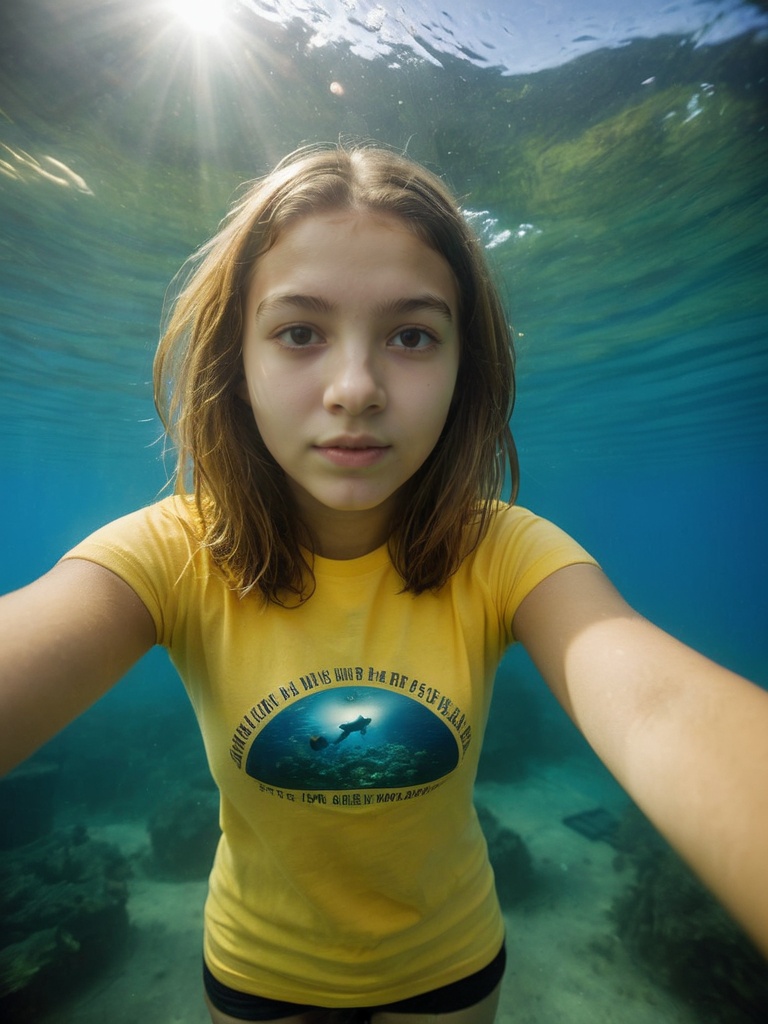 best quality,  underwater a young girl 18yo skin skin-color color stand in germany,  t-shirt on Tensor.Art