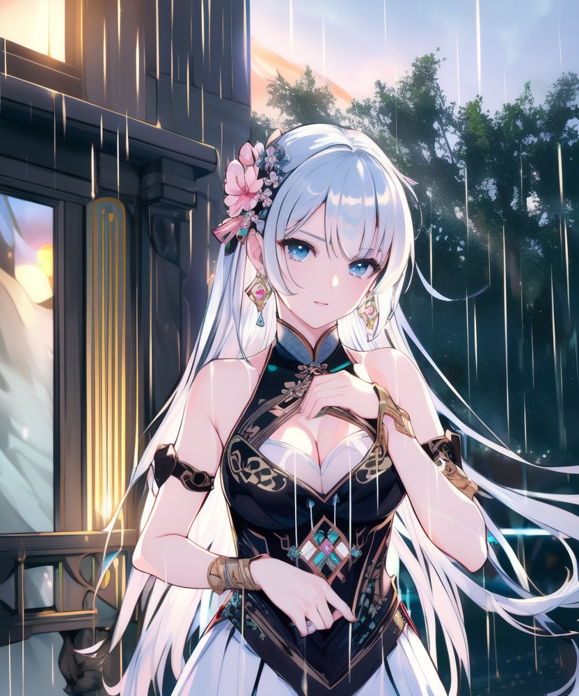 (,1girl, ,best quality, ),looking at viewer, <lora:457-DA-天启姬:0.8> ,ultra detailed 8k cg, ultra detailed background,  ,masterpiece, (( , )) , lake,upper body,   (cleavage), (), (,1girl, ,best quality, ),looking at viewer, <lora:457-DA-天启姬-F:0.8> ,,ultra detailed 8k cg, ultra detailed background ,ultra realistic 8k cg,          cinematic lighting, cinematic bloom, (( , )),,  , unreal, science fiction,  luxury, jewelry, diamond, pearl, gem, sapphire, ruby, emerald, intricate detail, delicate pattern, charming, alluring, seductive, erotic, enchanting, hair ornament, necklace, earrings, bracelet, armlet,halo,masterpiece, (( , )),, realistic,science fiction,mole,   ,cherry blossoms,,(((Best quality, masterpiece, ultra high res, (photorealistic:1.4), raw photo, 1girl, ,rain, , sunlight, sunset, qianqiu wanxia,     )))  (cleavage), (),