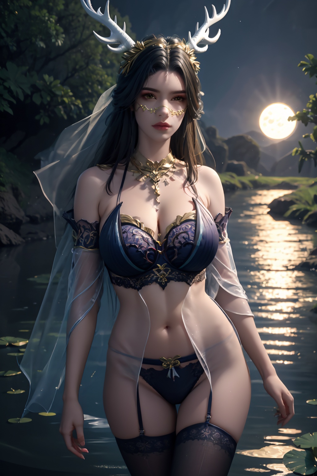 standing,  flower,  full_moon on Tensor.Art