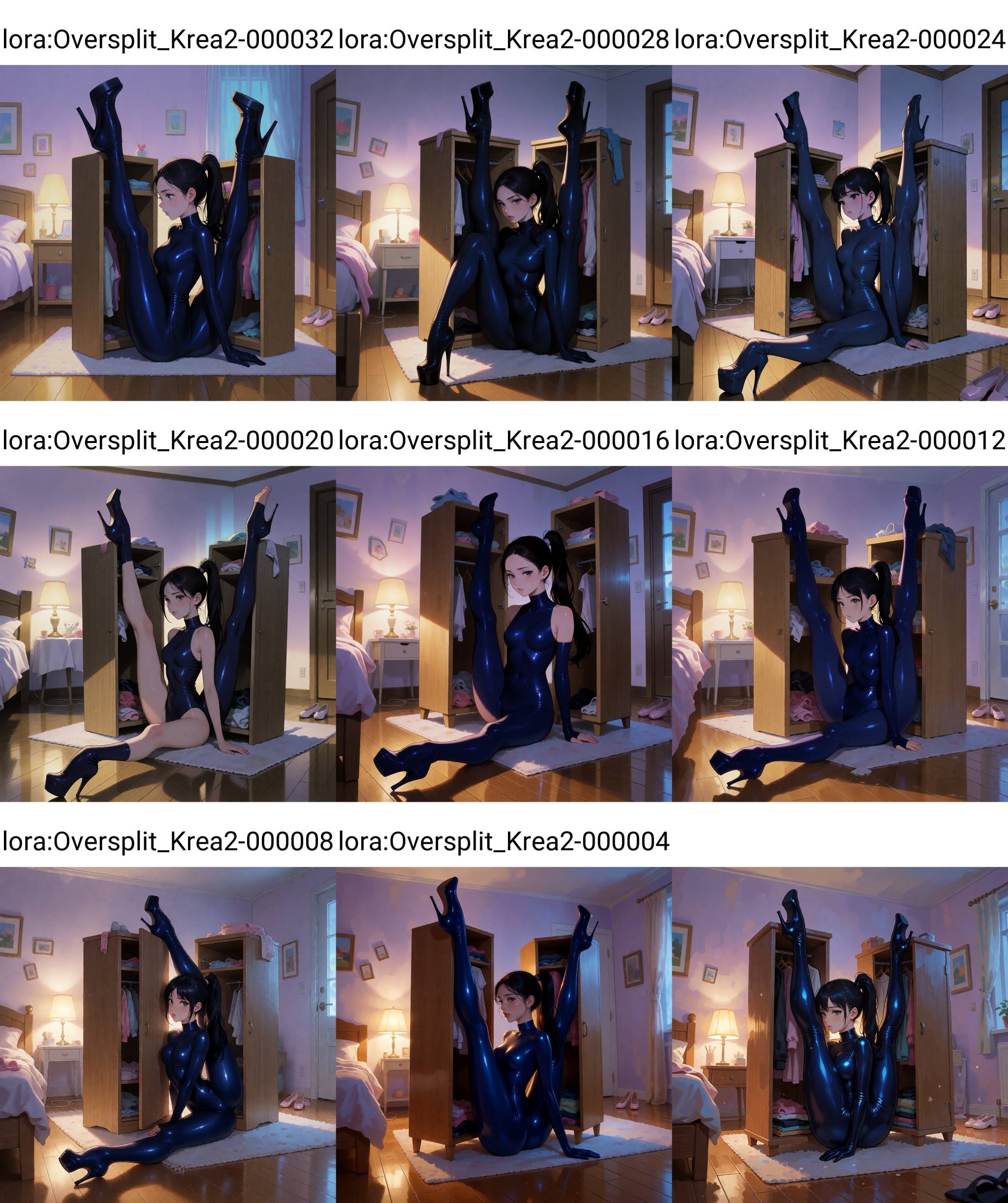 Oversplit,  front split,  sitting SplitKrenz Cushart style on Tensor.Art