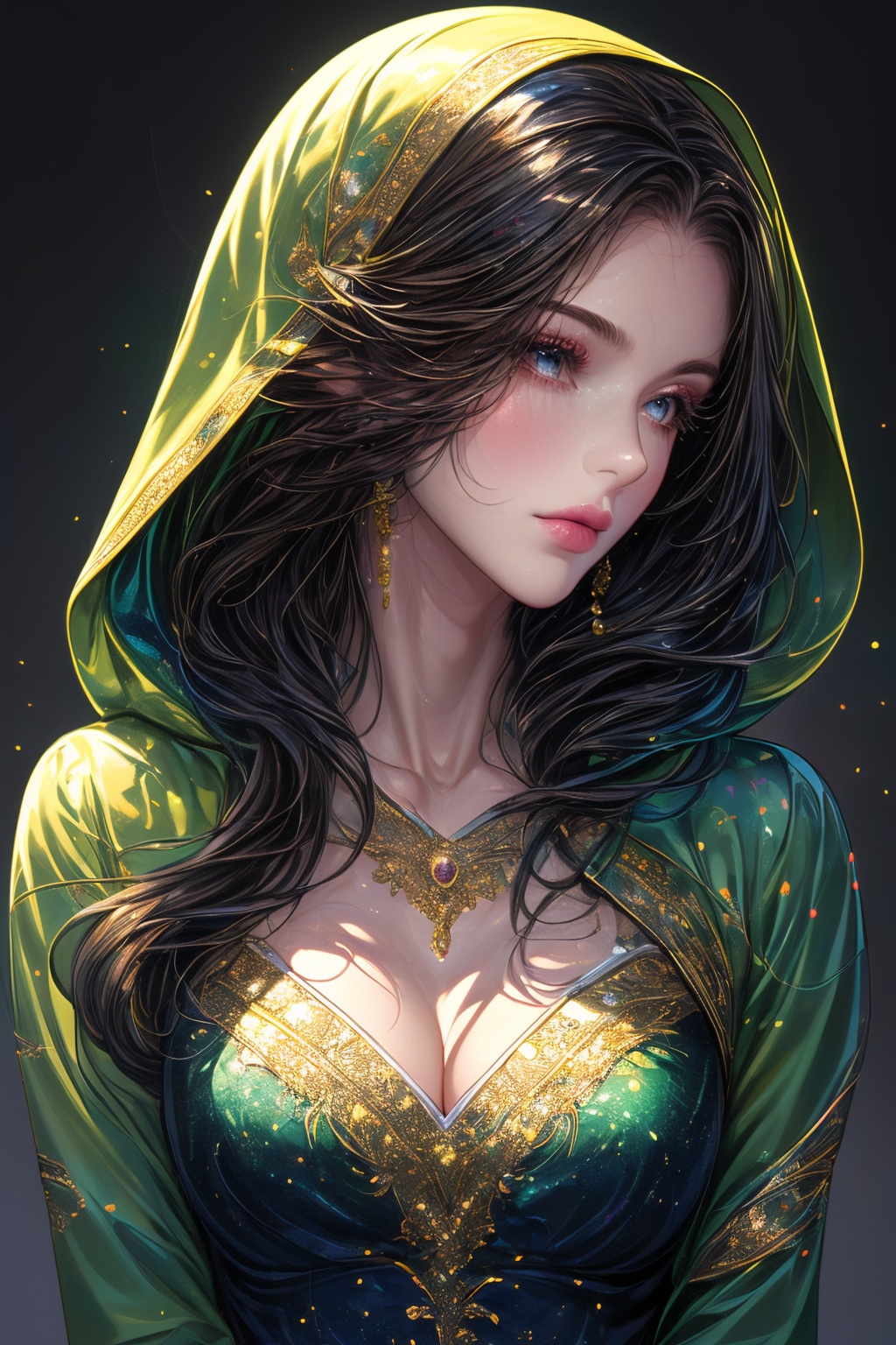 xuncai,1girl,earrings,hood,witch,hair over one eye,upper body,long hair,wand,<lora:1098_2219_2629@47aaaf0d29:0.7>,<lora:6060_8186_9491@fbed0f4800:0.9>,