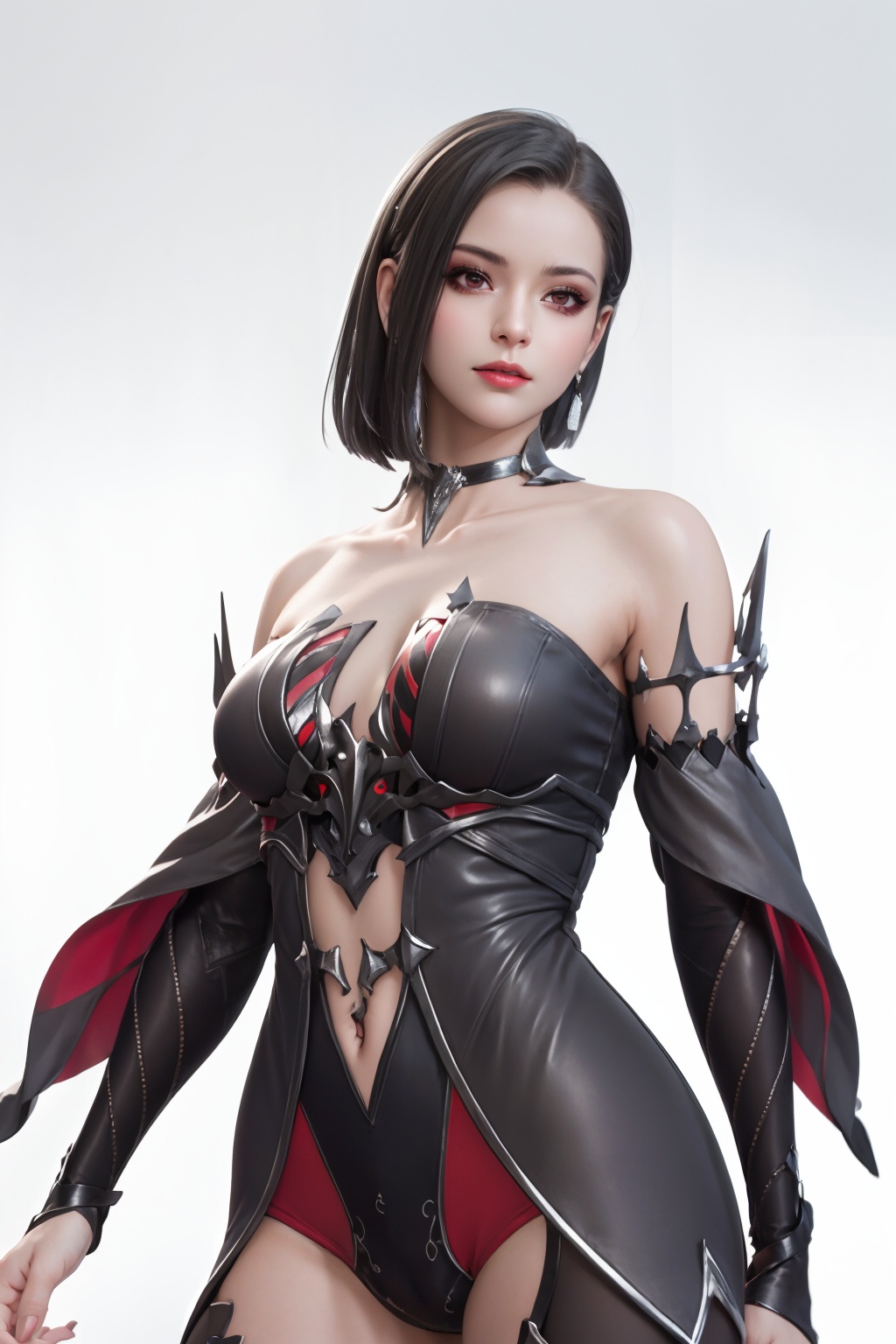 (masterpiece, best quality:1.3),ultra highres,8k,(realistic, photorealistic:1.4),best quality,masterpiece,1girl,detached sleeves,facial mark,makeup,navel,simple background,bashful,solo,<lora:逆战薇拉:0.7>,