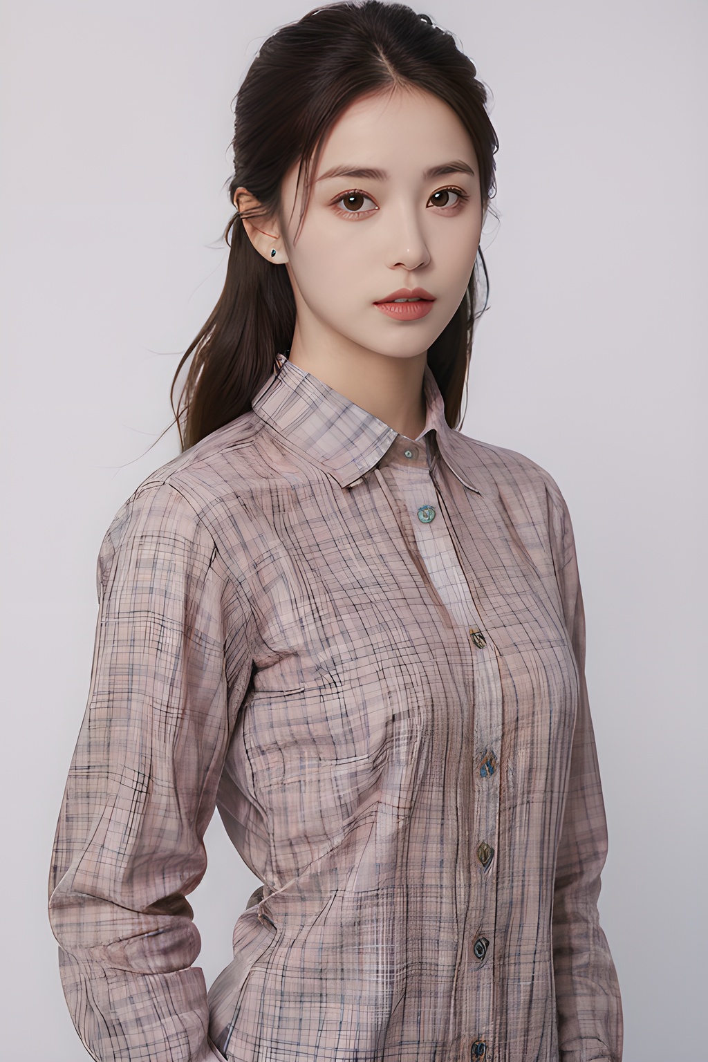<lora:0808_08:0.7>,simple background,pink plaid_shirt,, 1girl,realistic,masterpiece, best quality, photorealistic, HDR,detail