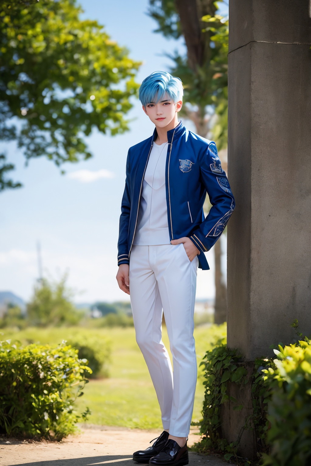 intricate details,  hansome boy,  Light blue hair on Tensor.Art