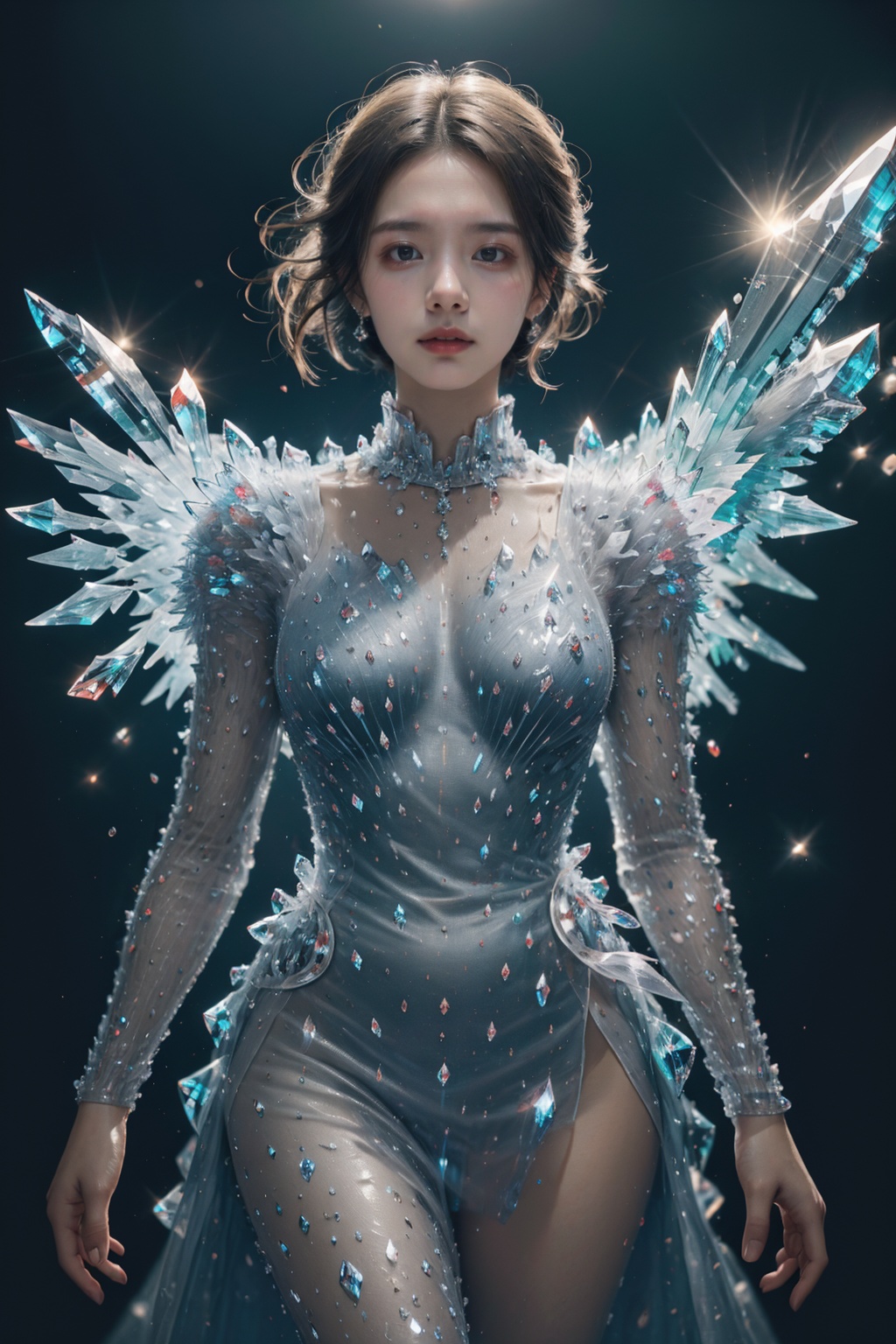 (best quality:1.4),(masterpiece:1.4),(photorealistic:1.4),(Realistic:1.2),(ultra high res, raw photo:1.4),(hdr, hyperdetailed:1.2),(8K:1.2),cinematic photo 1girl,(crystalz dress:1.4),(crystalz wing:1.4),<lora:Again_Crystalz:1>,