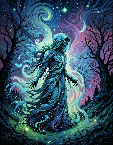 zavy-fltlnpnt,  painting,  landscape of a Peaceful Ghostveil Glade of the Wraith Spirits on Tensor.Art
