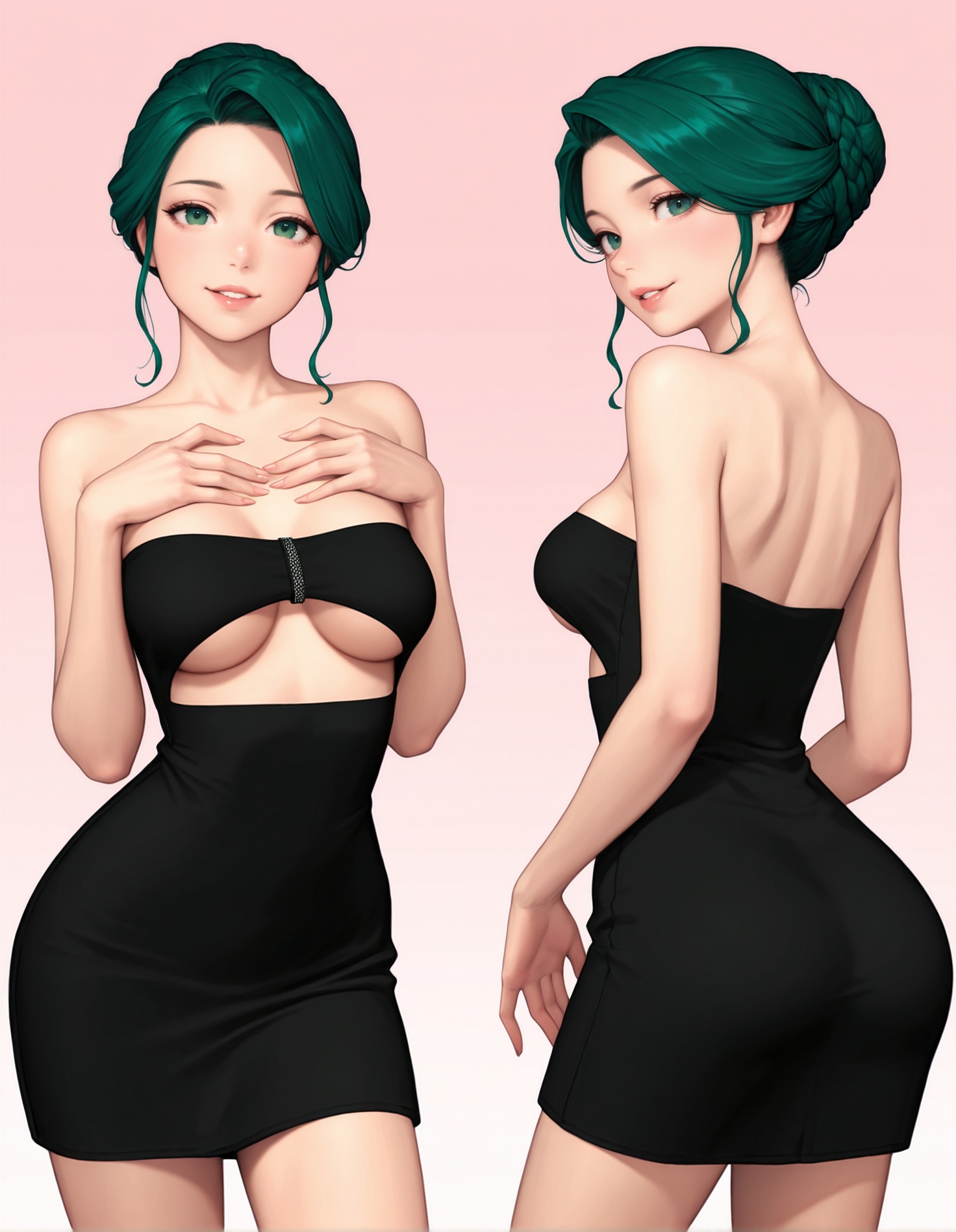 black dress,  short dress,  underboob cutout on Tensor.Art