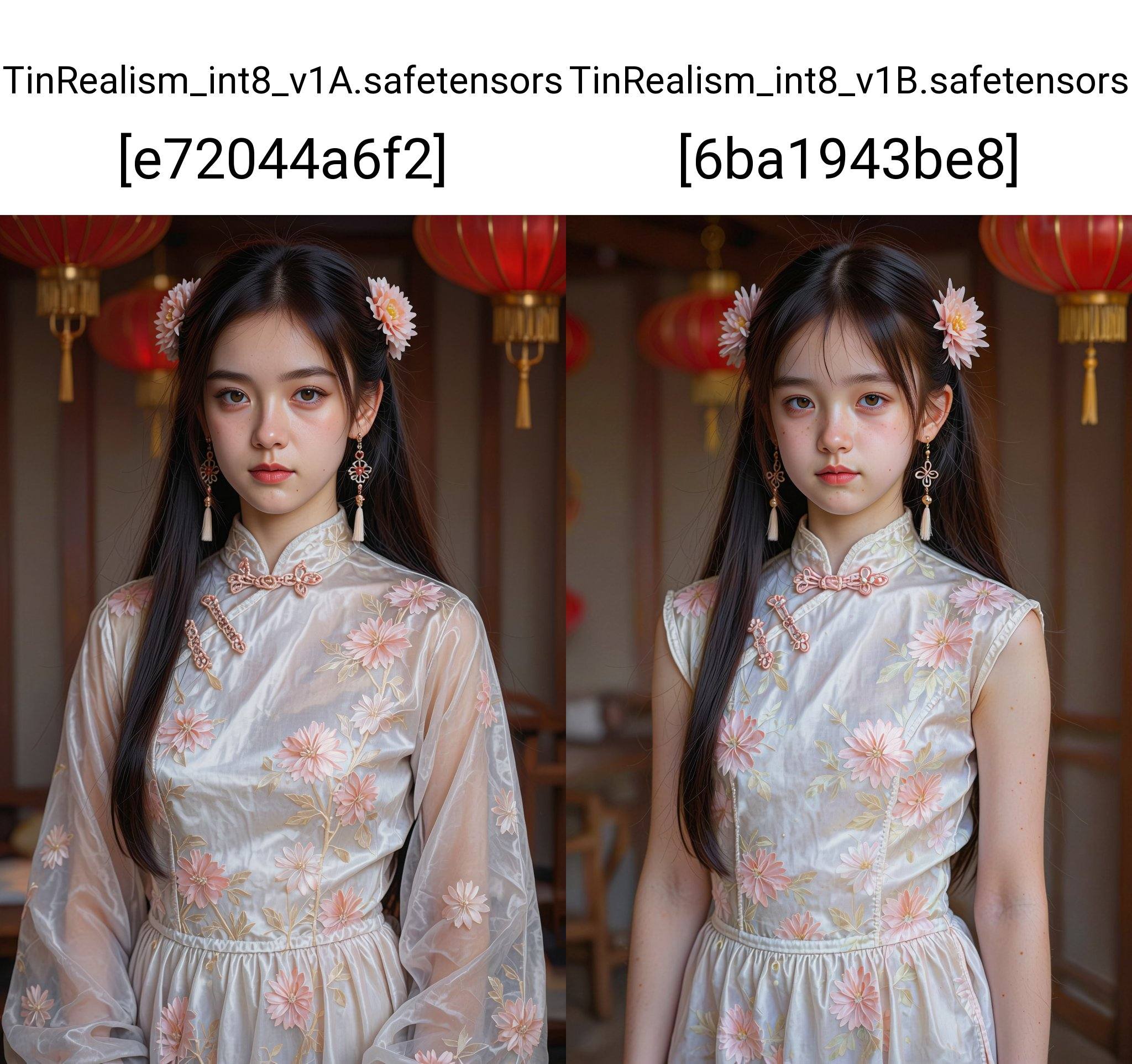 The image depicts a person with long,  straight black hair styled with two floral hairpins. They are wearing a traditional...