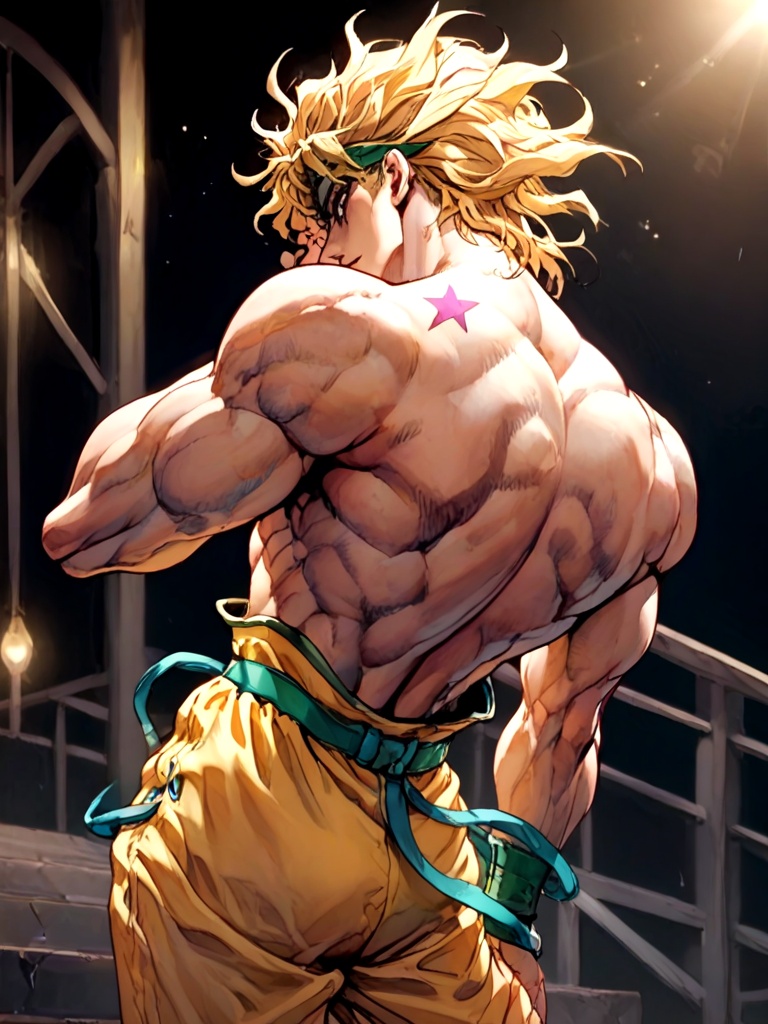 ((black background)),  close-up,  dio_brando's_pose_\(jojo\) by 鬼畫符 on Tensor.Art