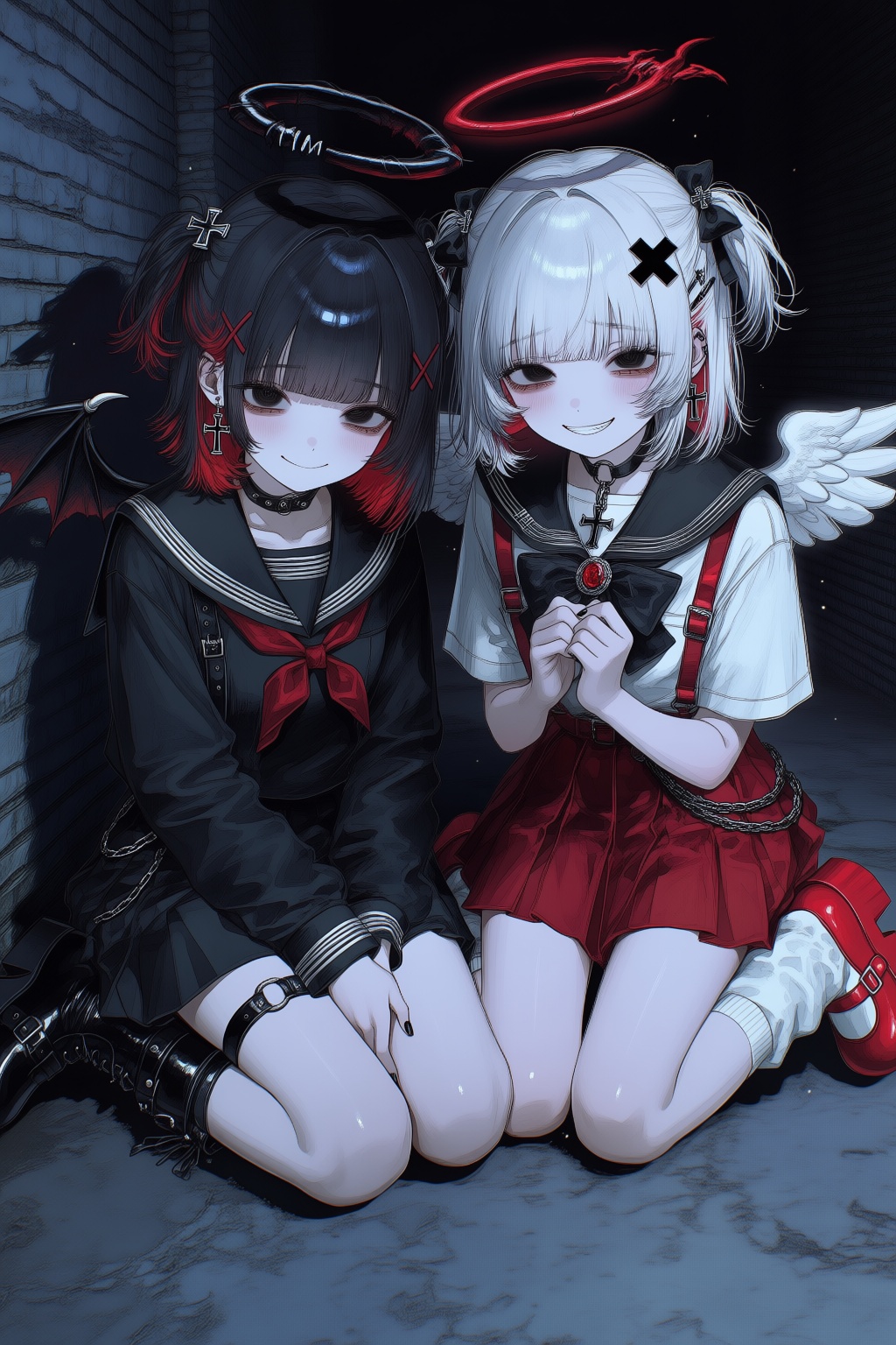 2girls,  multiple girls,  red halo on Tensor.Art