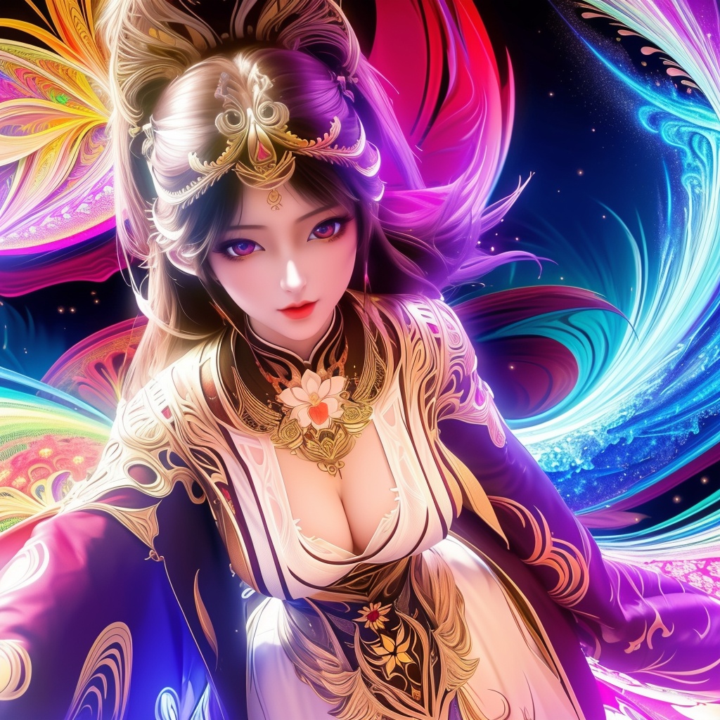 <lora:770-DA-完美世界-火灵儿-婚服:0.8>, (,1girl, ,best quality, ),looking at viewer,,anime,(masterpiece, top quality, best quality, official art, beautiful and aesthetic:1.2), (1girl)	, , (cleavage),, extreme detailed,(fractal art:1.3),colorful, flowers ,highest detailed,()    (cleavage),,  (),