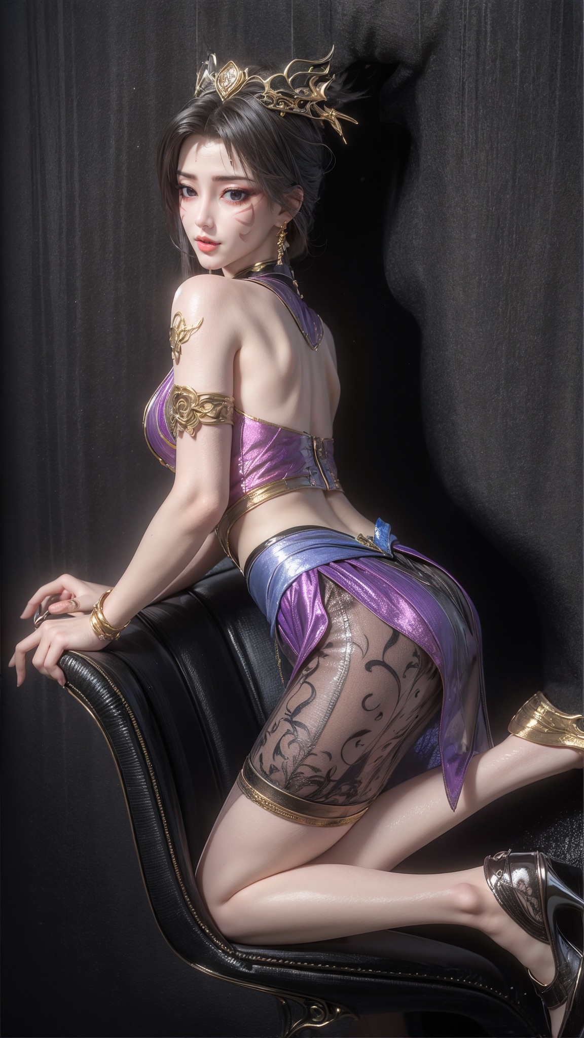 1girl,long hair,solo,thighhighs,looking at viewer,white thighhighs,blue eyes,full body,jewelry,red lips,earrings,sleeveless,sunlight,lips,hair ornament,day,light particles,(ultra-detailed, highres, extremely detailed,Exquisite Craftsmanship,High-Resolution Beauty,Unparalleled Artistic Quality),(Stunning Composition),(Photorealism),(Breathtaking Textures),(Superb Clarity),(Impressive Depth),(Masterful Brushwork),(Breathtaking,Artistic Precision,Unparalleled Artistic Quality,Immersive Quality),(Immersive Quality),masterpiece,illustration,extremely delicate and beautiful_CG,unity,(8k wallpaper),(colorful),(Photorealistic Precision),(Rich Dynamic Range),(Amazing,Incredible Clarity),(official art),(HRD, HUD, 8K),(glossy skin),(colourful),(Exquisite Visuals),(Vivid Colors),(Masterful Color Rendering),(Intricate Details),(perfect soft tender delicate white skin:1.2),(bright pupils:1.2),masterpiece,best quality,highly detailed,hs,mhxy,<lora:add_detail:1>,<lora:皮肤质感调整器:1>,full_shot,(skirt:1.5),masterpiece photo,beautiful girl,detailed face,model shot,romantic,perfect skin,pale,realistic,surprise,perfecteyes,shiny skin,straight_hair,(black lace stockings:1.5),(standing:1.2),(high_heels:1.3),(beach:1.3),(ocean:1.3),(flowers:1.3),(big tree:1.3),(cocohore:1.3),<lora:告白-百炼成神司妙玲_V1:0.6>,(facial mark:1.5),crown,jewelry,black hair,earrings,long hair,hair ornament,closed mouth,bracelet,sash,purple dress,chinese clothes,(fur trim),