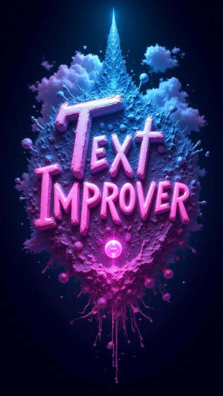 Epic magic and glowing 4 dimensional unique artwork with text:"Text Improver",  a lot of details in background,  super cre...