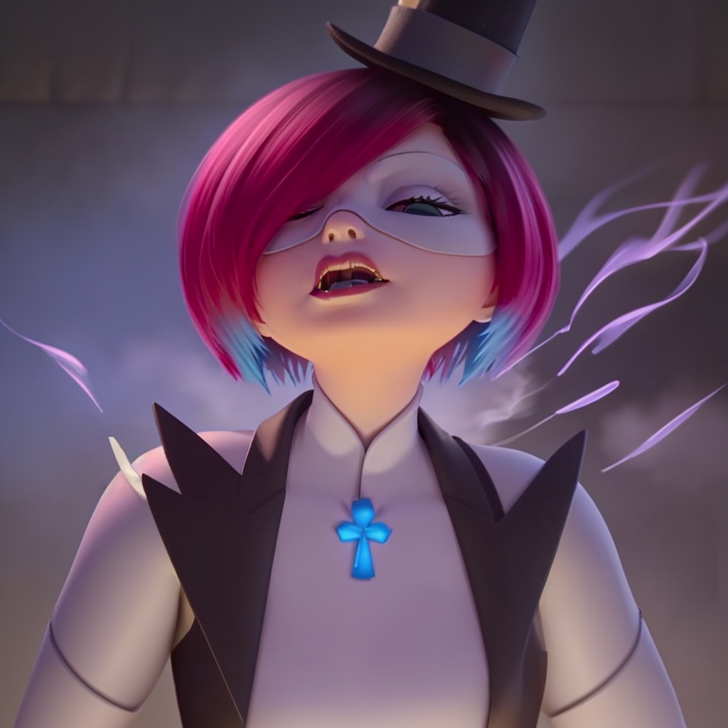 qijimiss(IP), kwamiss, 3D rendering, European and American cartoon style, eyes closed, a blue-purple smoke on the chest, a blue-purple plastic-shaped object, saliva, kwamiss fainted on one side<lora:kwamiss v1-000008:0.7>