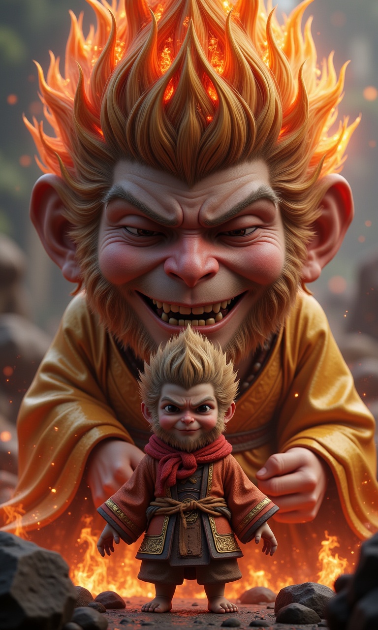 JQZX, Sun WuKong, little wukong, behind the giant-haired flame buddha