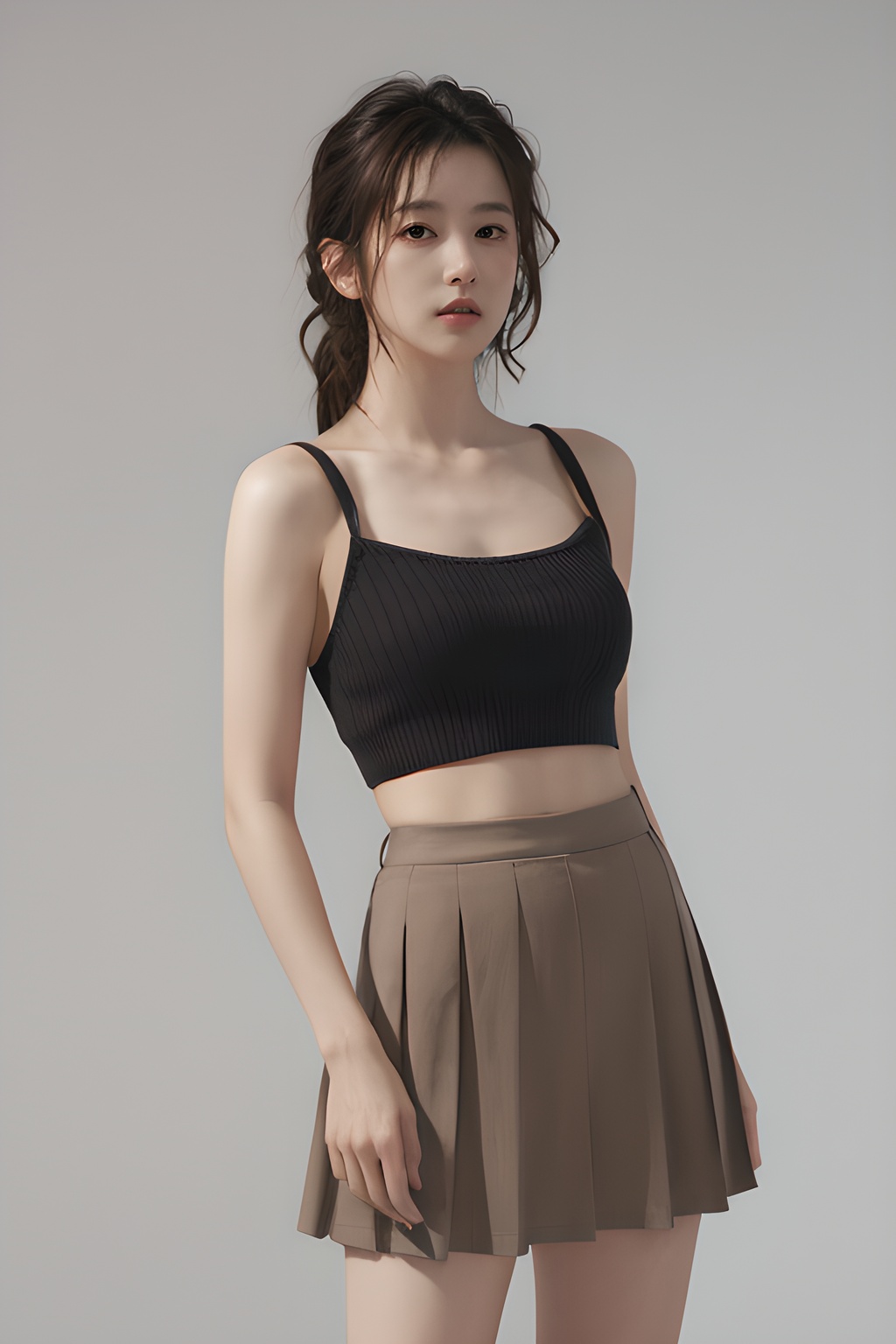 <lora:0806_07:0.7>,simple background,pleated_skirt,, 1girl,realistic,masterpiece, best quality, photorealistic, HDR,detail