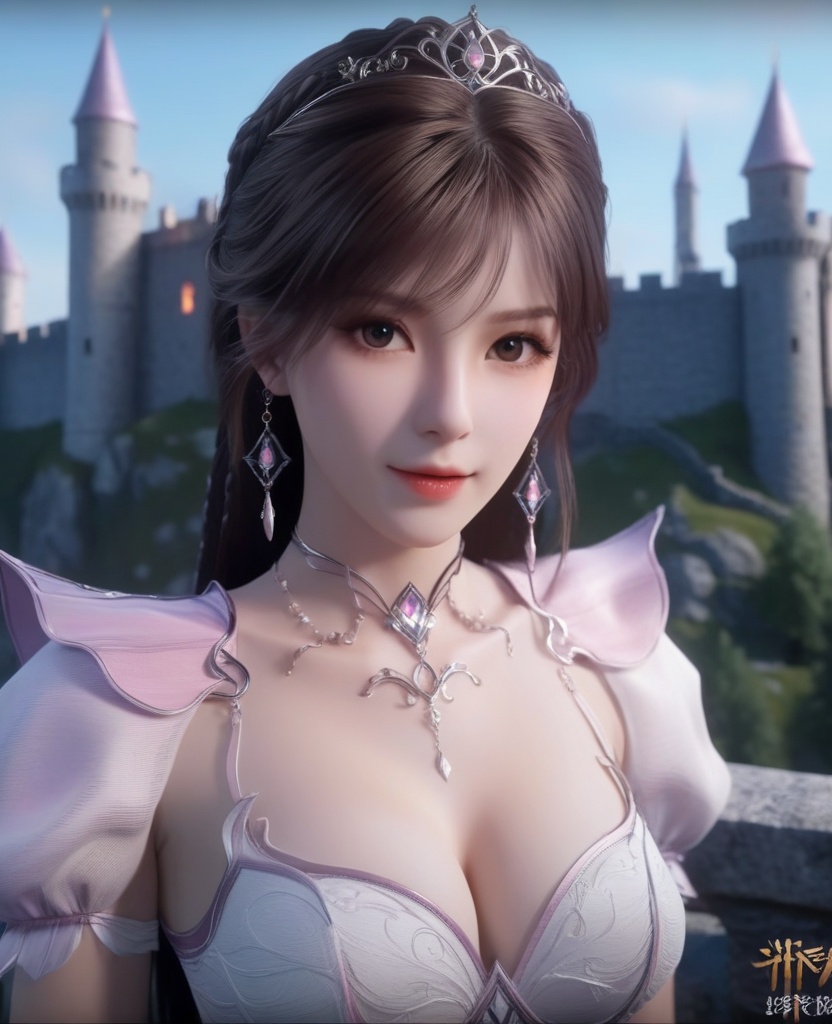 <lora:595-DA-XL-斗罗大陆-小舞-神界服装:0.8>(,1girl, ,best quality, ),looking at viewer,ultra detailed background,ultra detailed background,ultra realistic 8k cg, ,masterpiece, (( , )),     ,castle,     pyrokinesis,  (cleavage), (), 