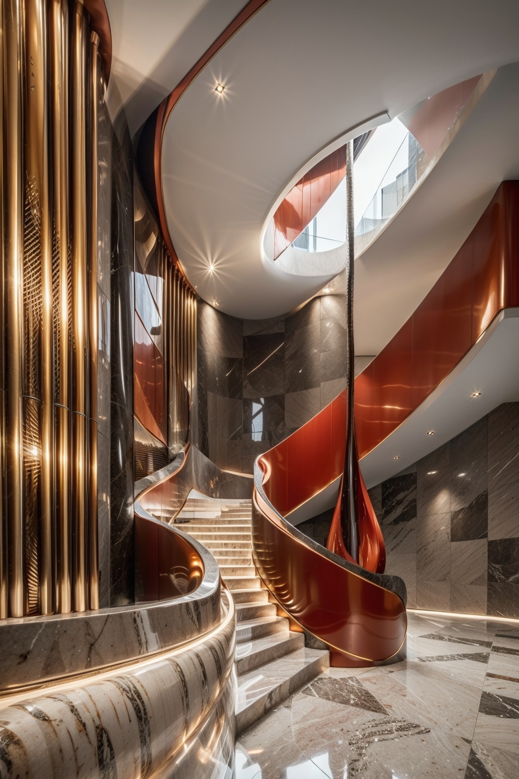 Art stairs, structural aesthetics, beautiful curves, practicality, stair steps,8K, high-definition, high quality, high resolution, details, realism, masterpieces, realism, masterpieces