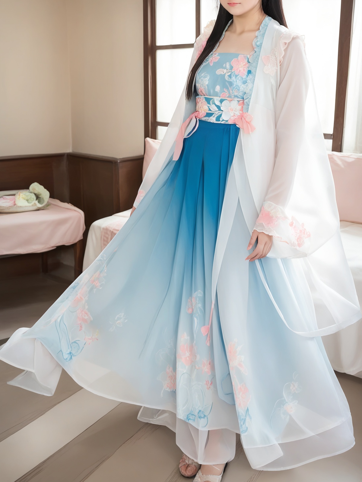 Chiffon blouse,  Print,  Ruffles on Tensor.Art