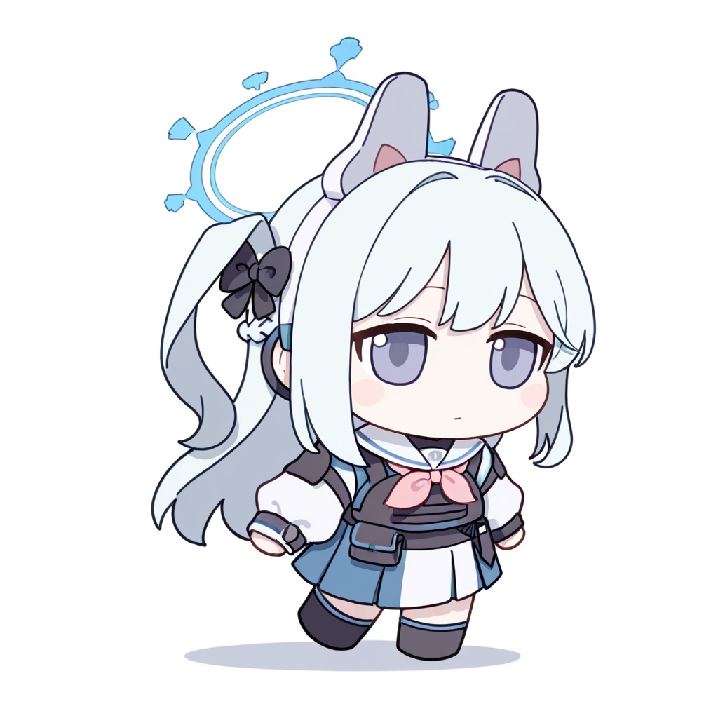 <lora:fumo_noob1:1>,fumo,chibi,1girl,solo,full body,miyako \(blue archive\), blue archive, ,white background,simple background,