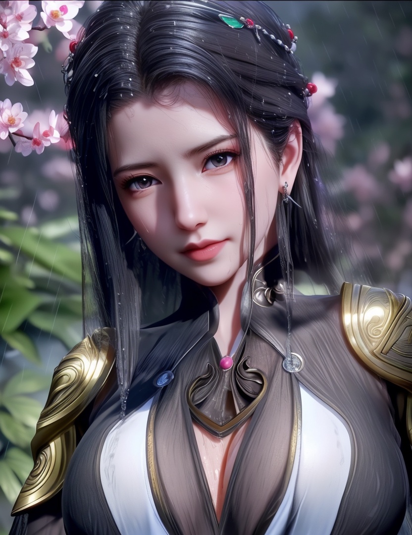 <lora:512-DA-师兄啊师兄-琼霄:0.8>(,1girl, ,best quality, ),looking at viewer, ,ultra detailed 8k cg, ultra detailed background,  ultra realistic 8k cg,          cinematic lighting, cinematic bloom, (( , )),,  , unreal, science fiction,  luxury, jewelry, diamond, pearl, gem, sapphire, ruby, emerald, intricate detail, delicate pattern, charming, alluring, seductive, erotic, enchanting, hair ornament, necklace, earrings, bracelet, armlet,halo,masterpiece, (( , )),, realistic,science fiction,mole, ,cherry blossoms,(((, , ultra high res, (photorealistic:1.4), raw photo, 1girl, wet clothes, rain, sweat, ,wet, )))(( , ))   (cleavage), (),